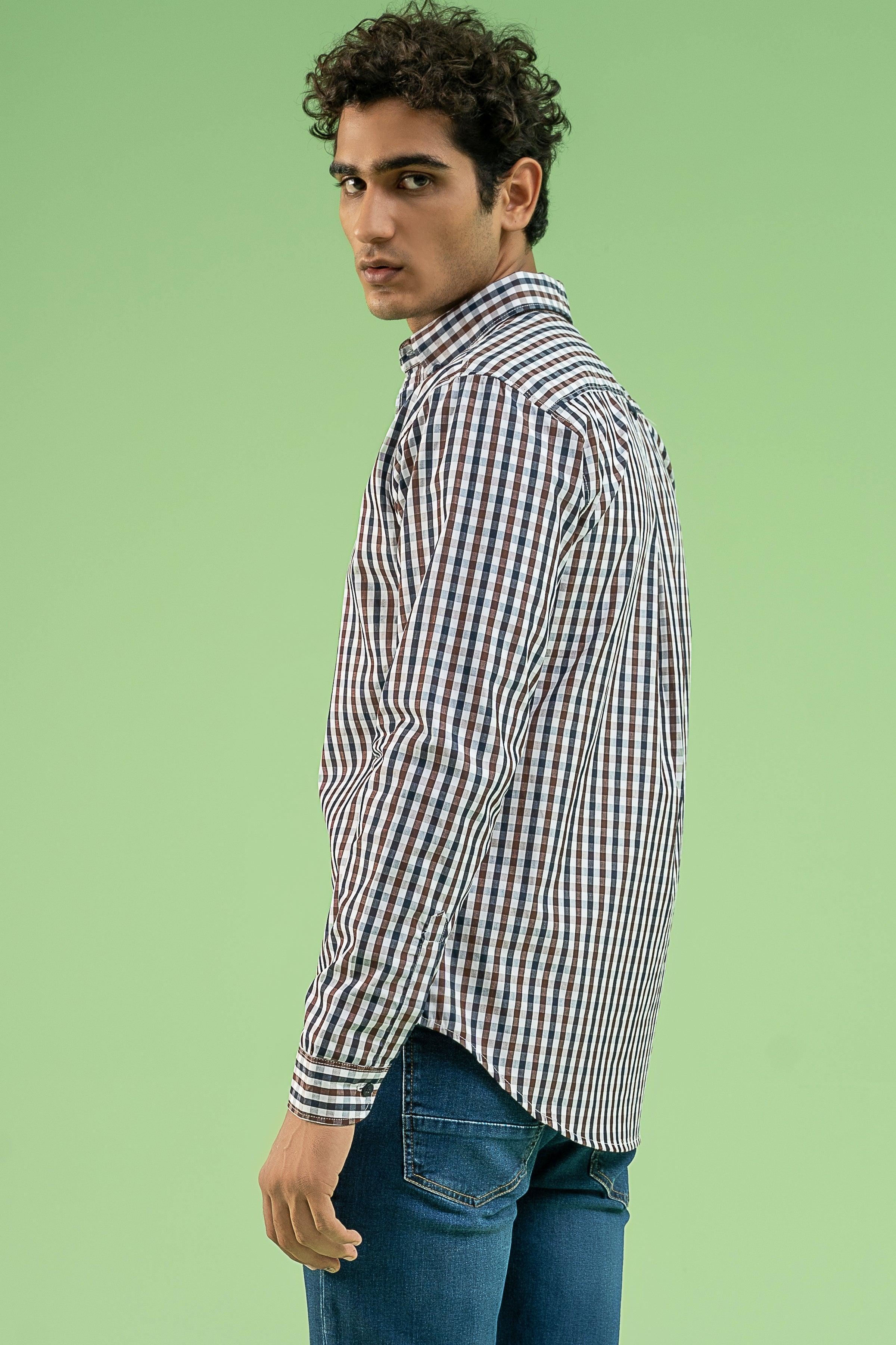 CASUAL SHIRT NAVY BROWN at Charcoal Clothing