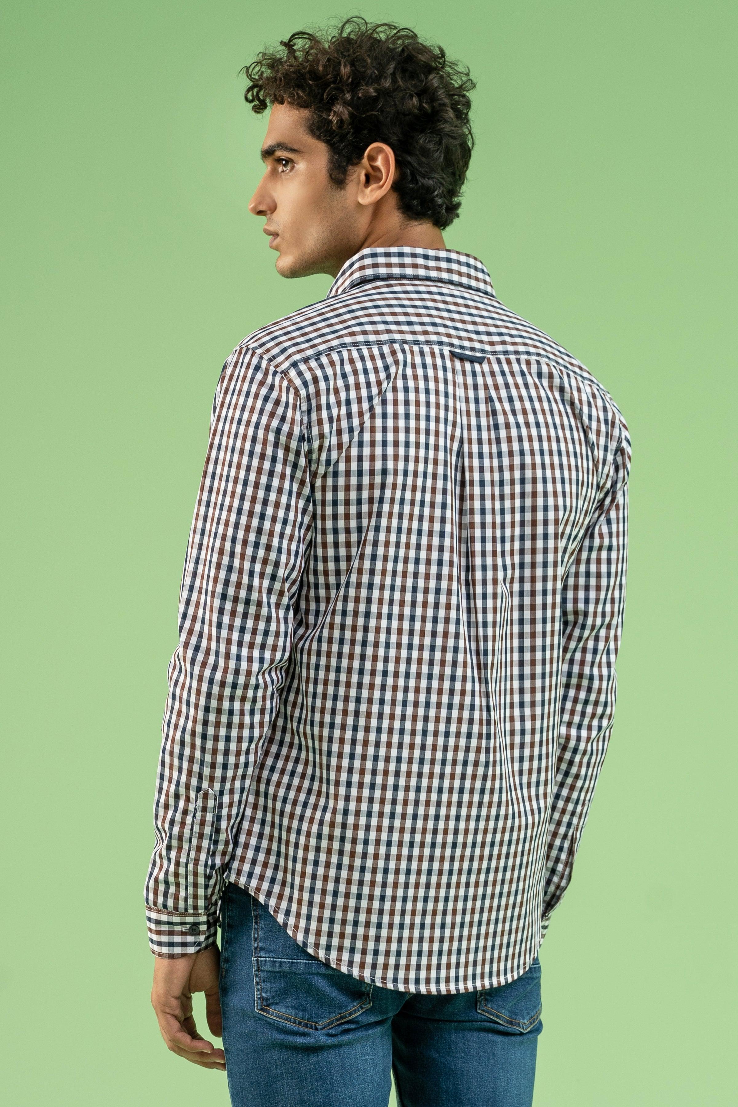 CASUAL SHIRT NAVY BROWN at Charcoal Clothing