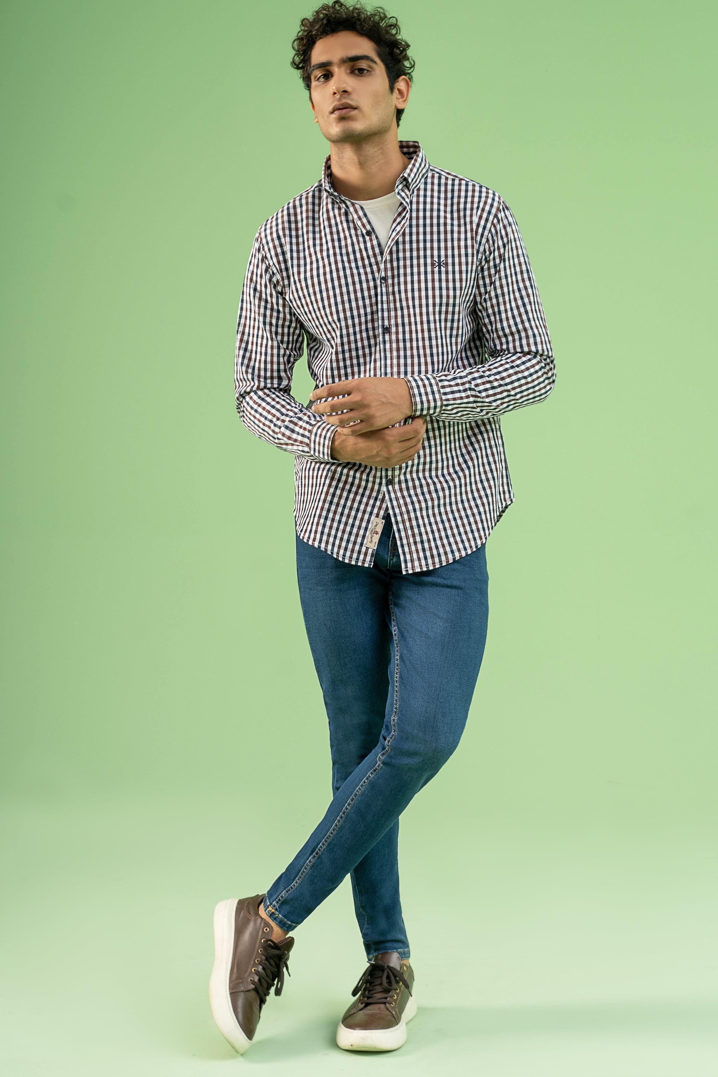 CASUAL SHIRT NAVY BROWN at Charcoal Clothing