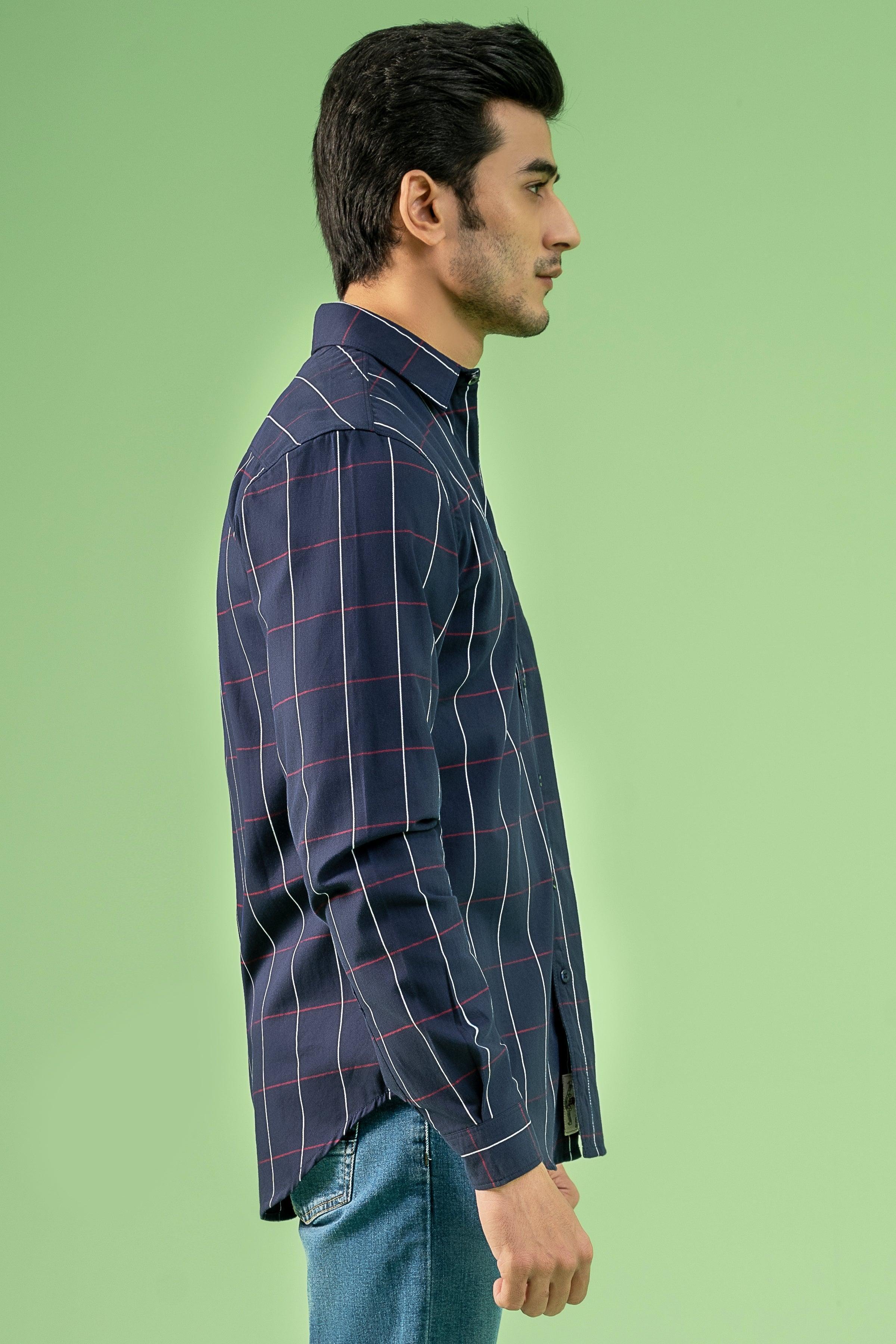 CASUAL SHIRT NAVY CHECK at Charcoal Clothing