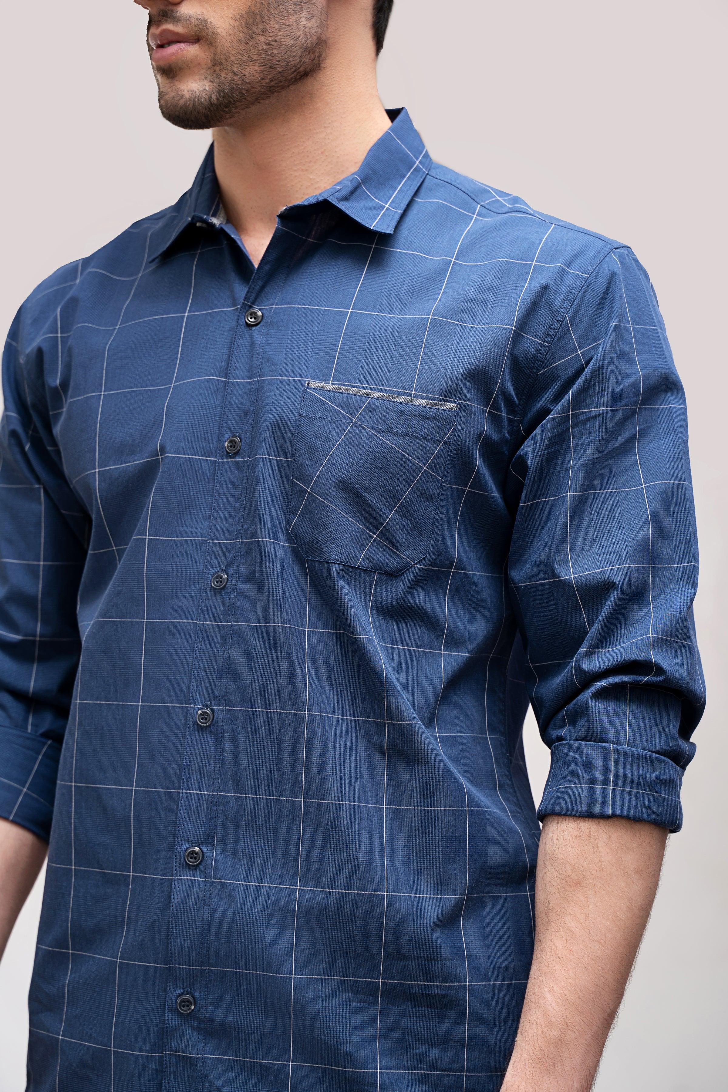 CASUAL SHIRT NAVY CHECK at Charcoal Clothing