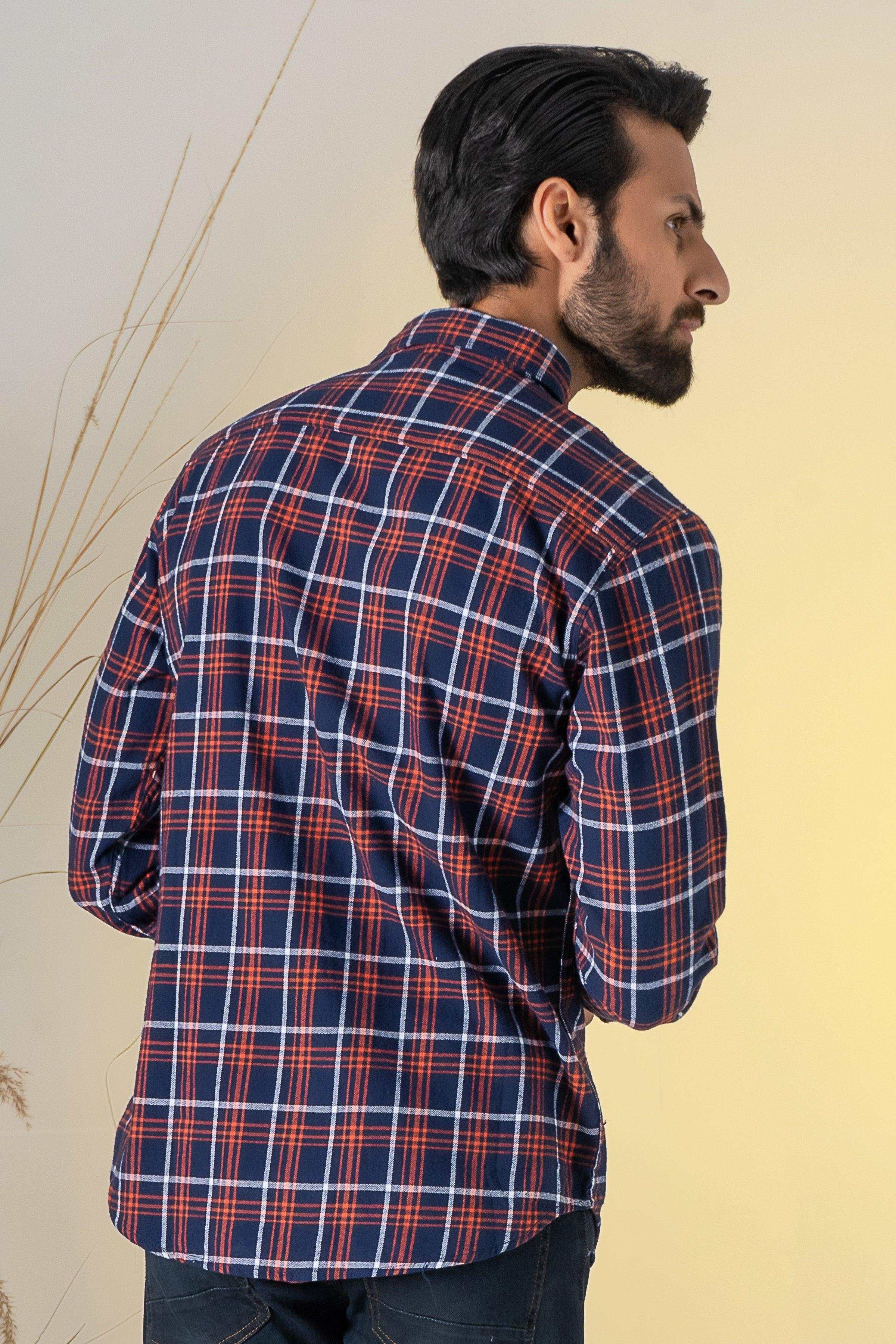 CASUAL SHIRT NAVY CHECK at Charcoal Clothing
