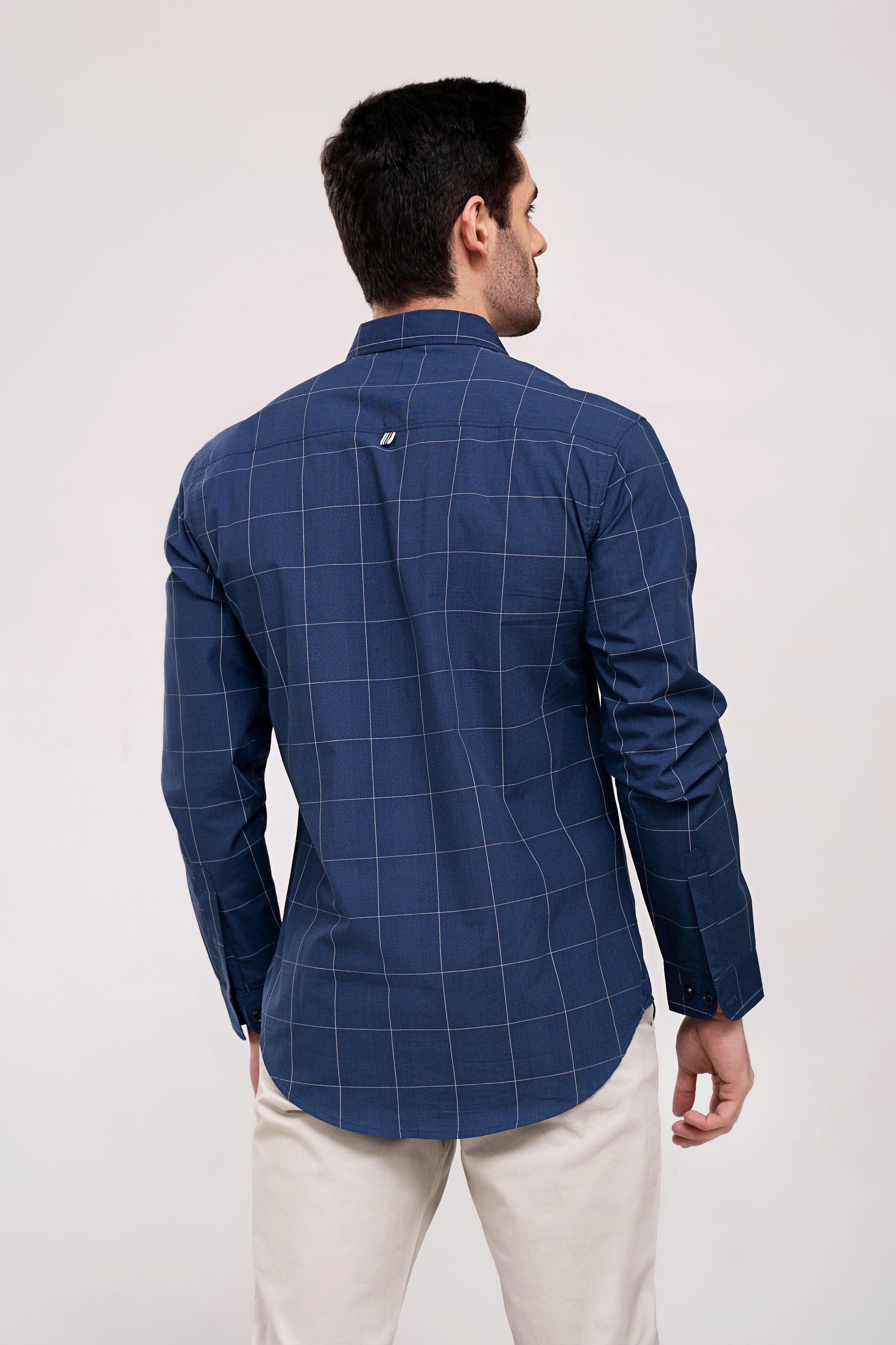 CASUAL SHIRT NAVY CHECK at Charcoal Clothing