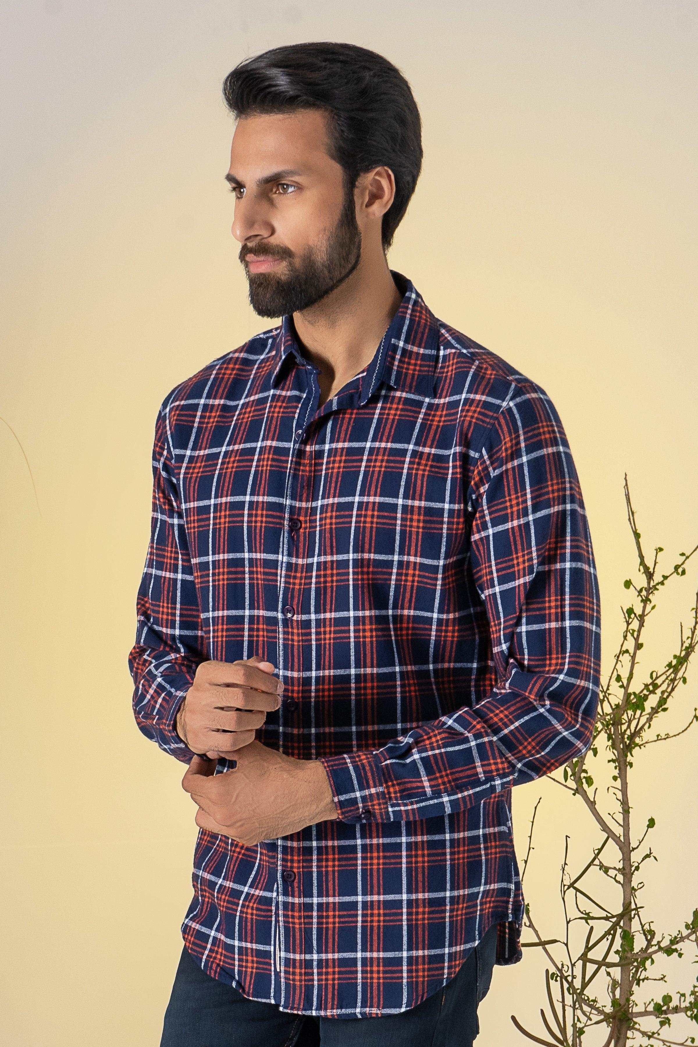 CASUAL SHIRT NAVY CHECK at Charcoal Clothing