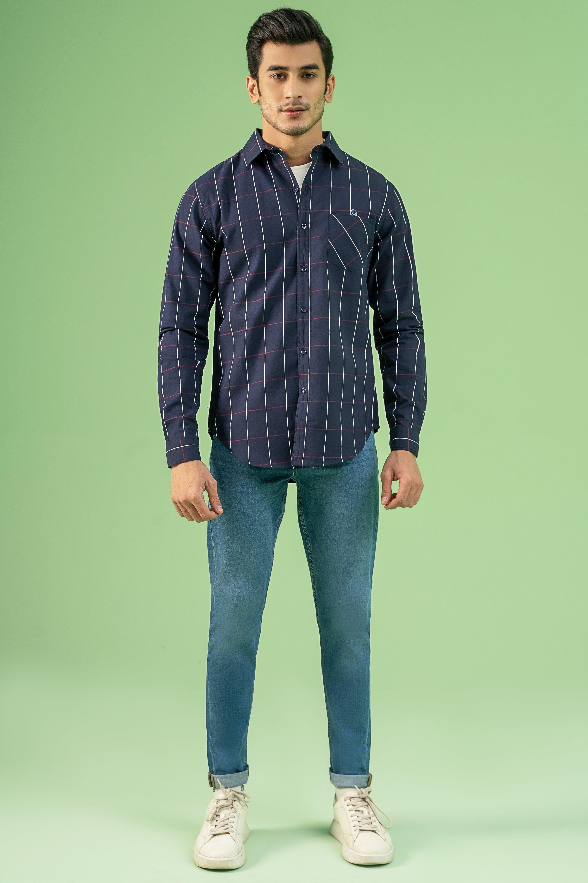 CASUAL SHIRT NAVY CHECK at Charcoal Clothing