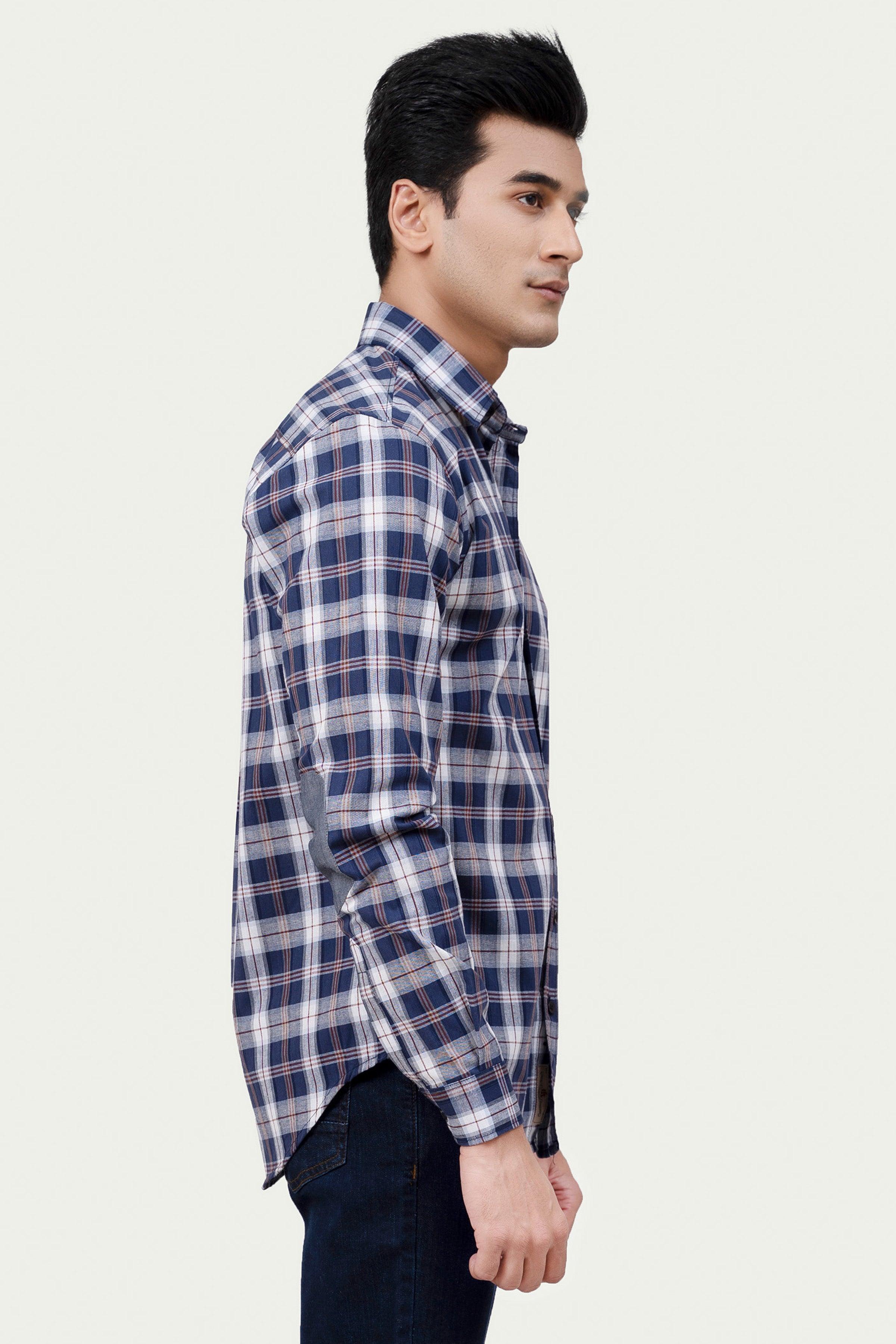 CASUAL SHIRT NAVY CHECK at Charcoal Clothing