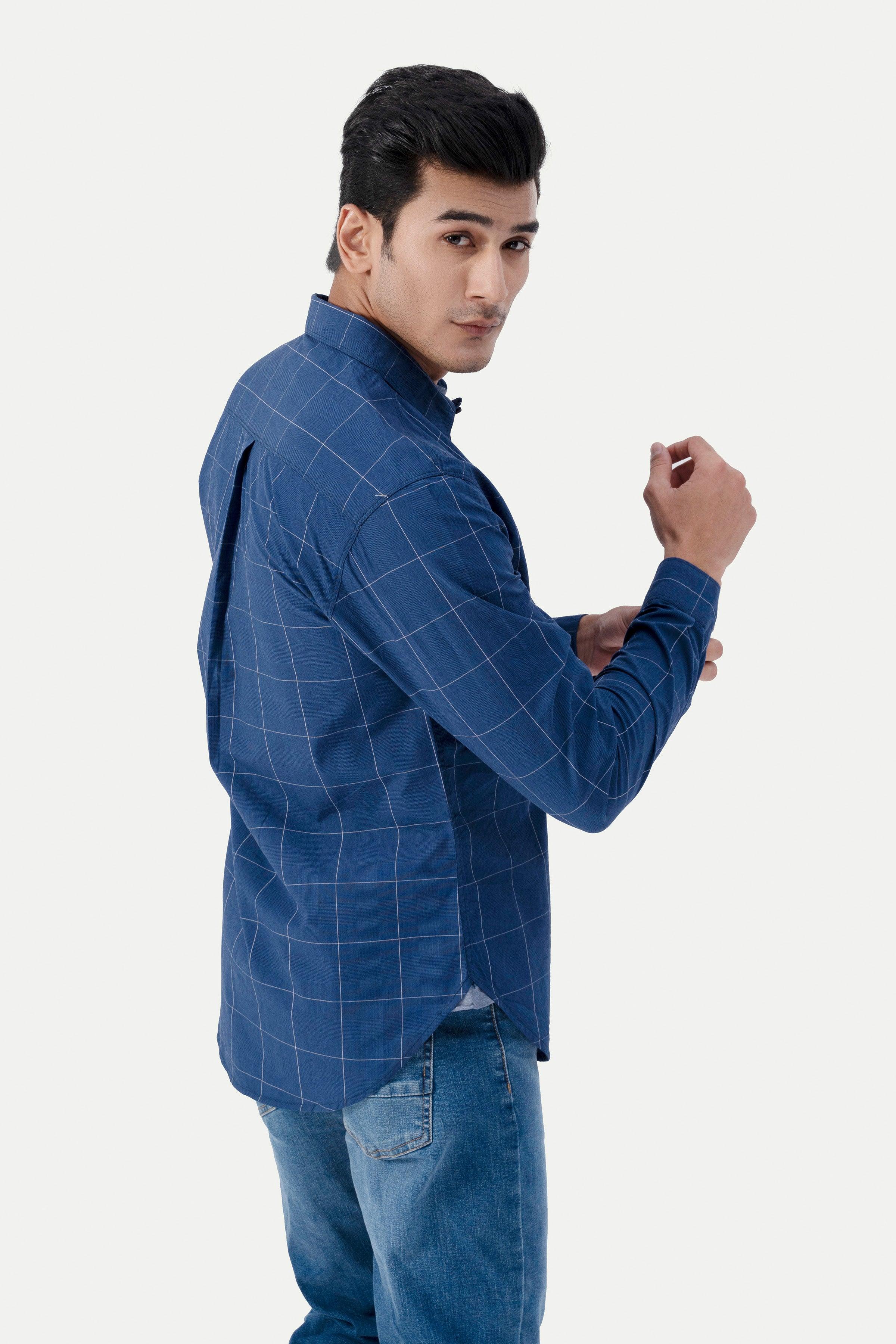 CASUAL SHIRT NAVY CHECK at Charcoal Clothing