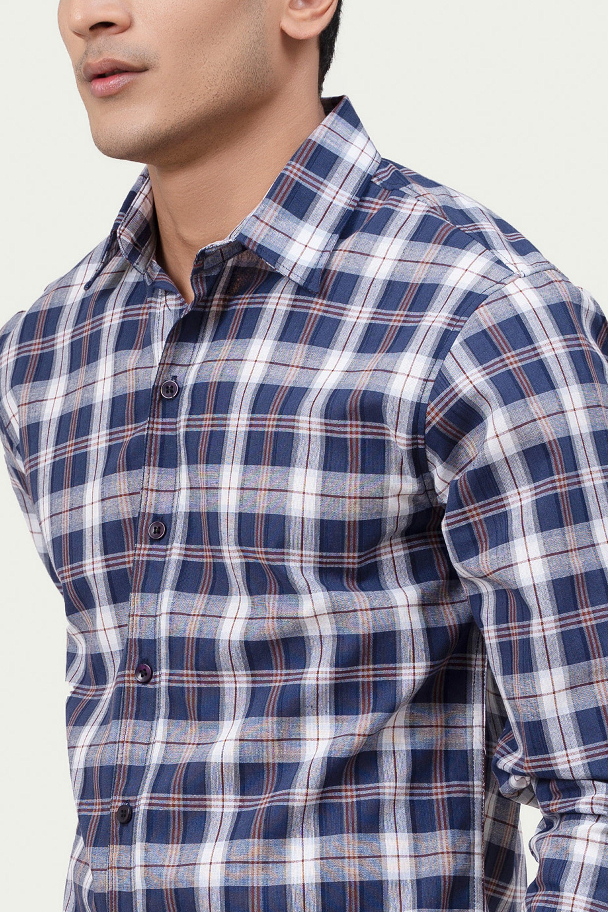 CASUAL SHIRT NAVY CHECK at Charcoal Clothing