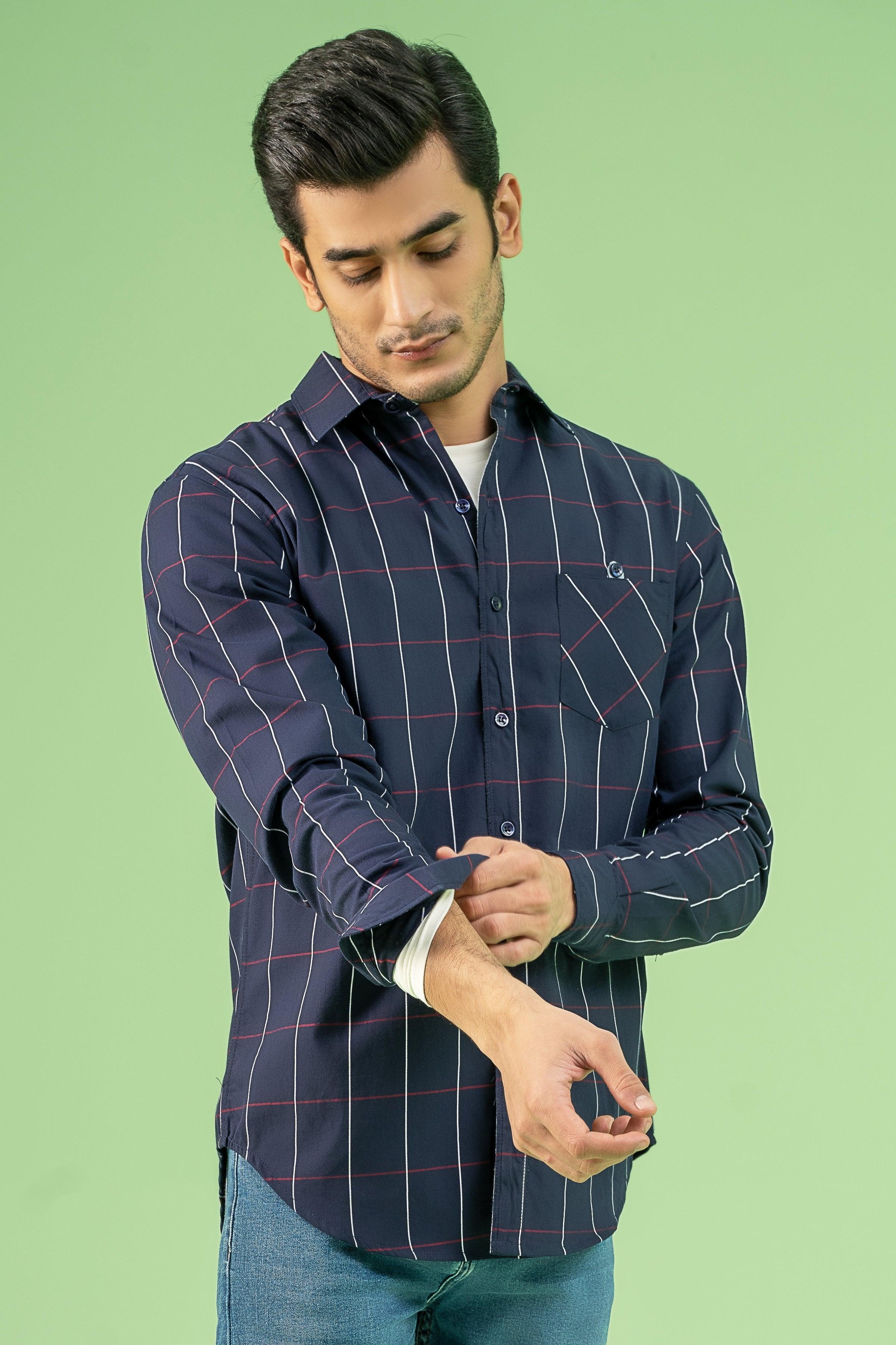CASUAL SHIRT NAVY CHECK at Charcoal Clothing