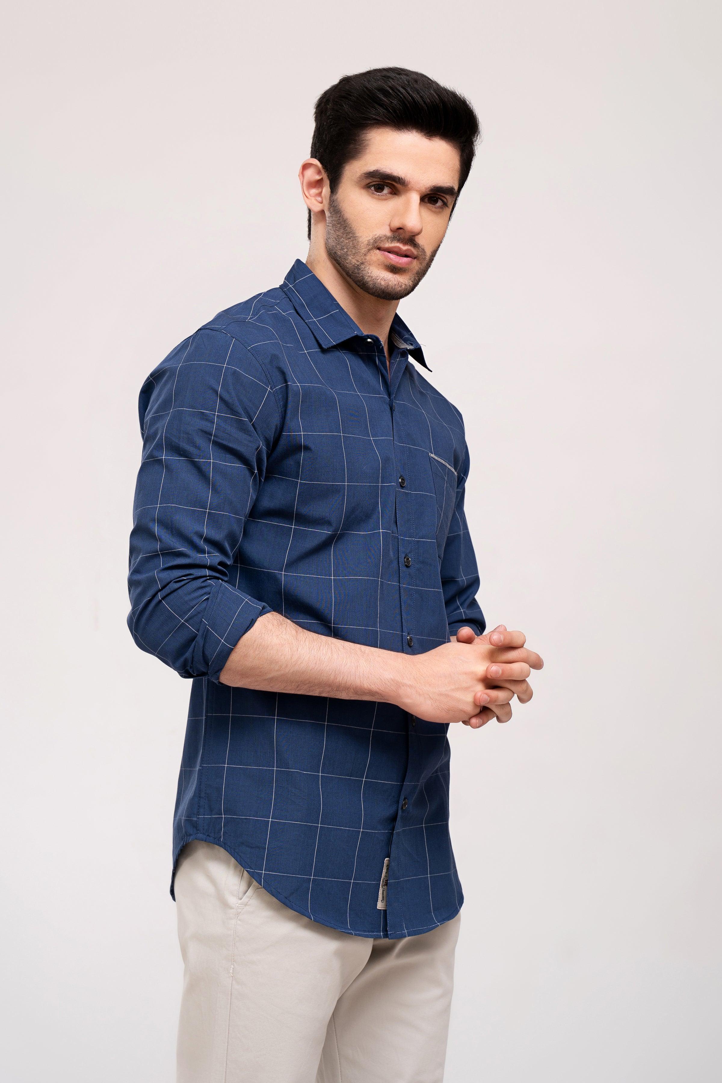 CASUAL SHIRT NAVY CHECK at Charcoal Clothing