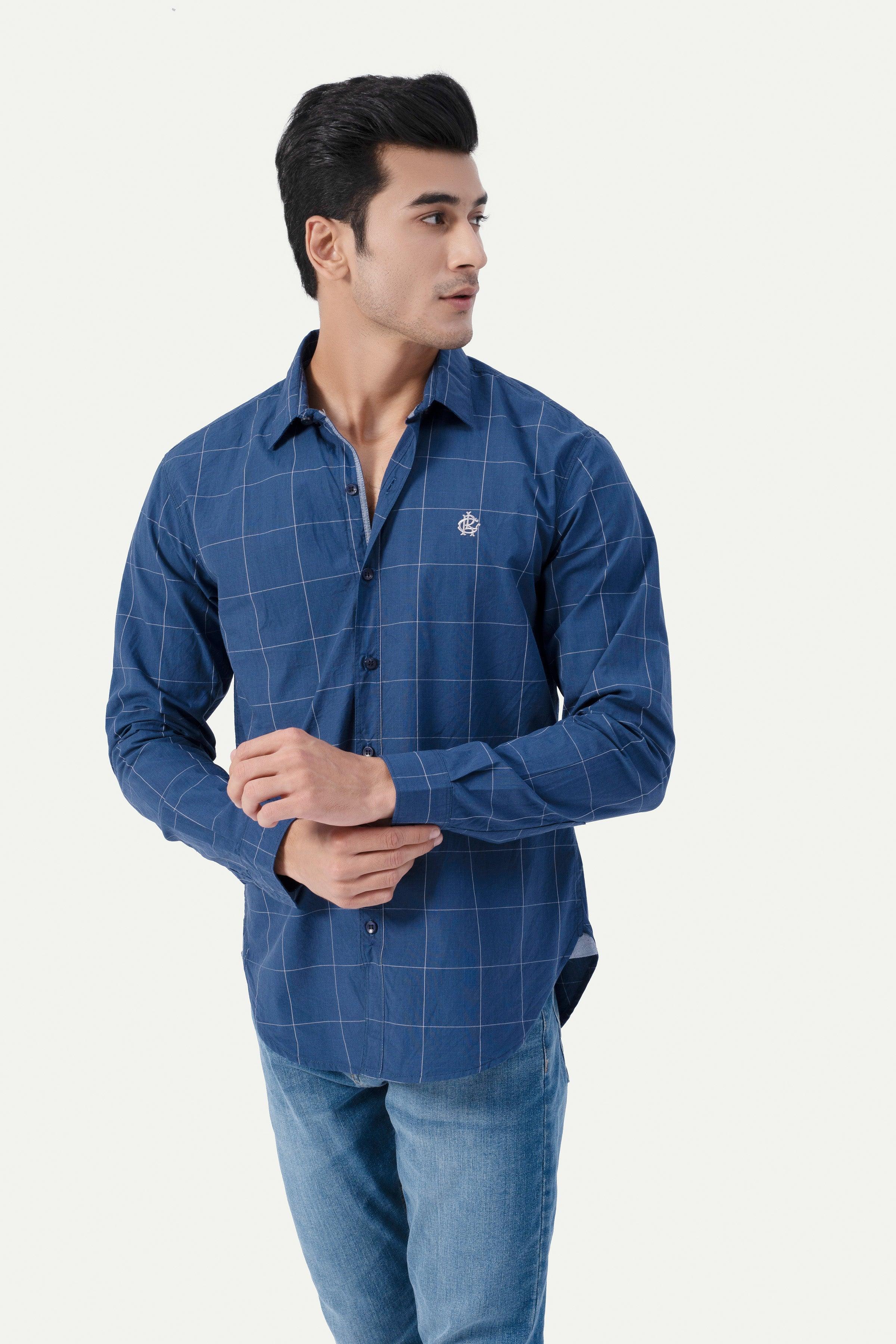 CASUAL SHIRT NAVY CHECK at Charcoal Clothing