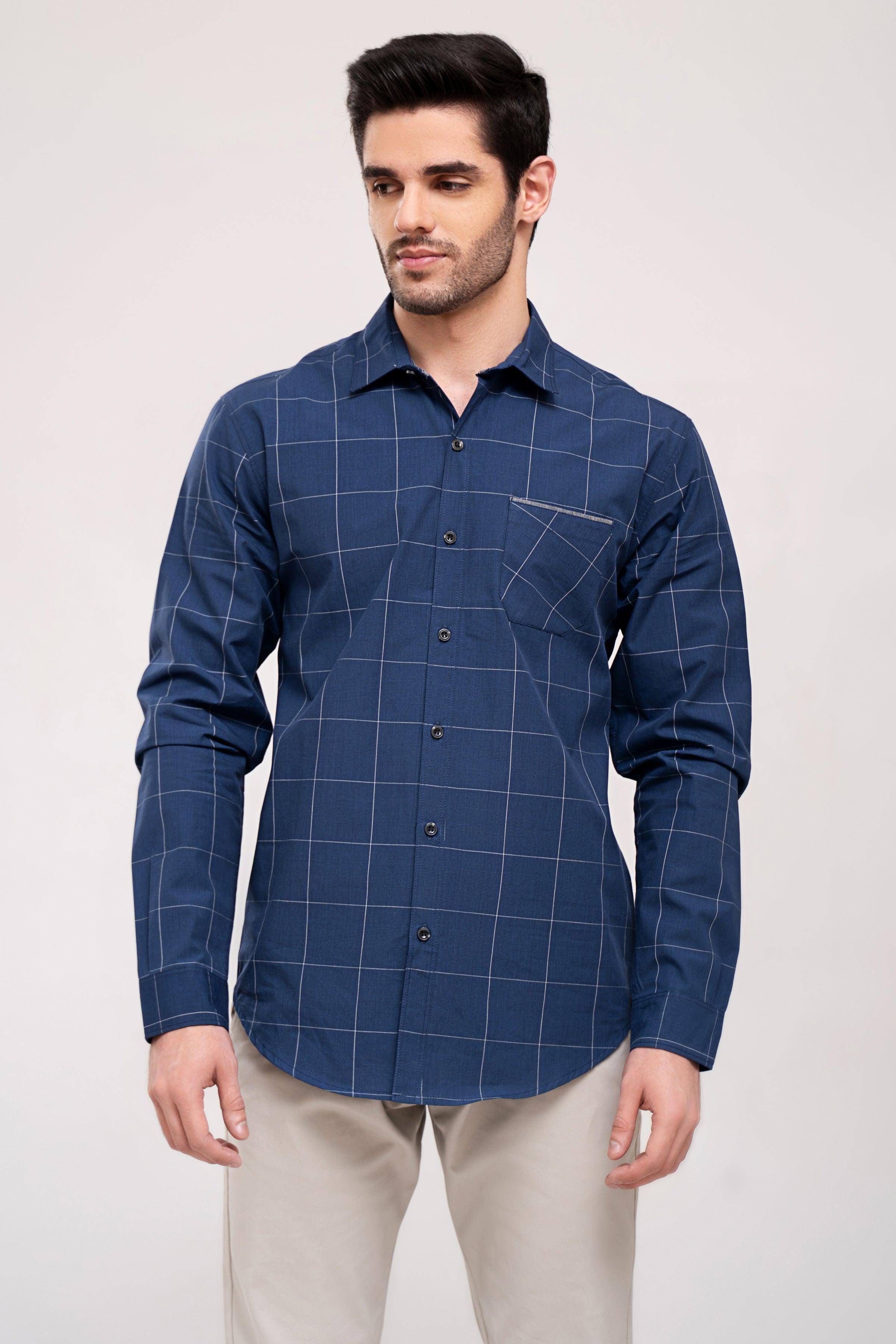 CASUAL SHIRT NAVY CHECK at Charcoal Clothing
