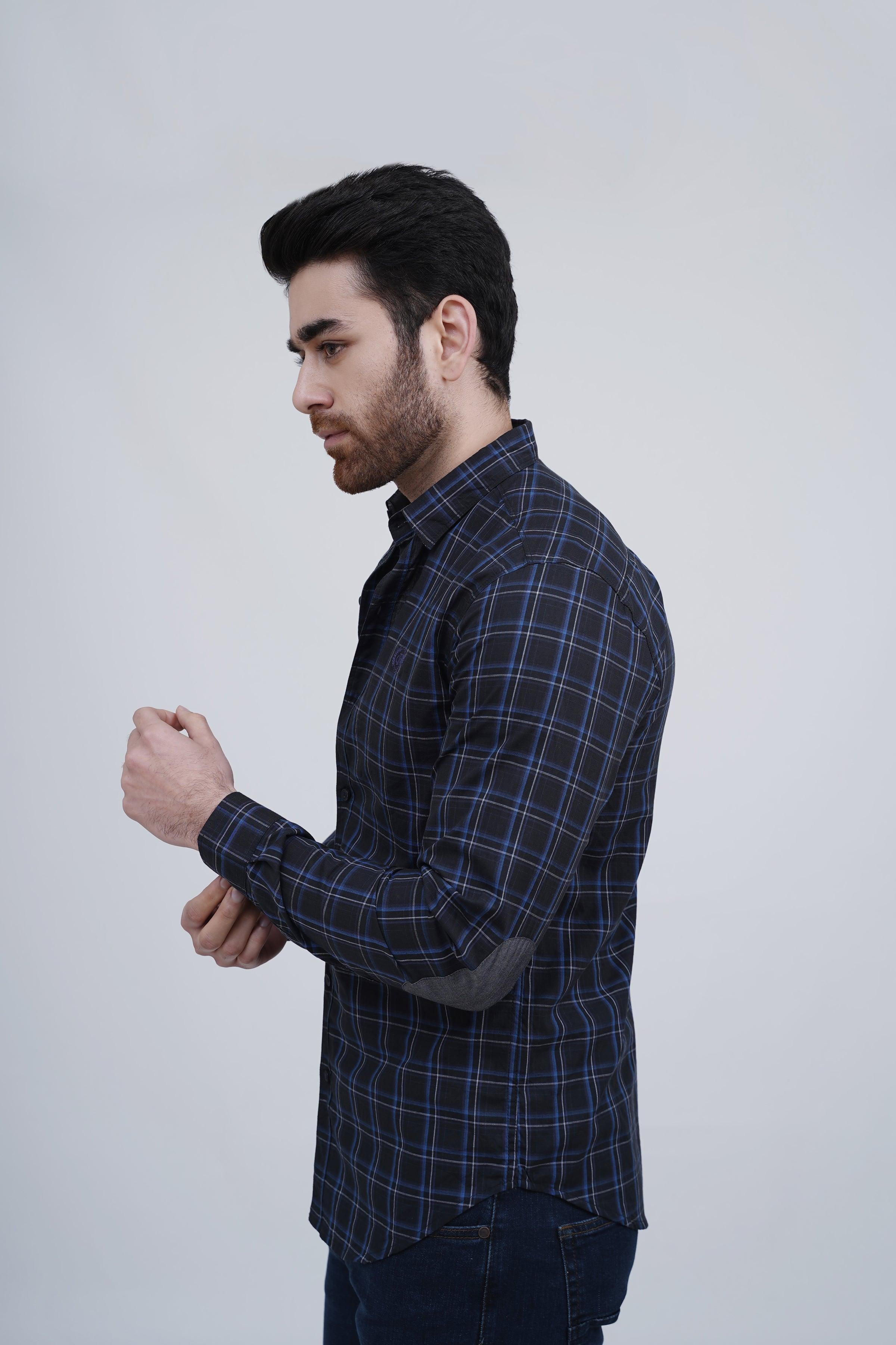 CASUAL SHIRT NAVY CHECK at Charcoal Clothing