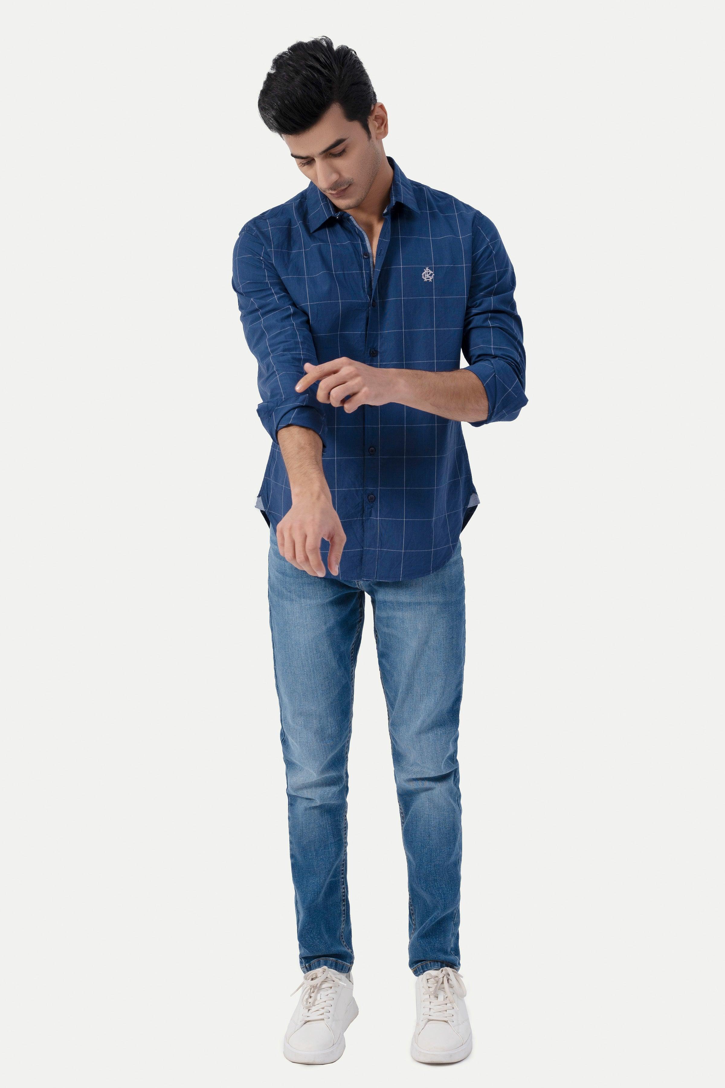 CASUAL SHIRT NAVY CHECK at Charcoal Clothing