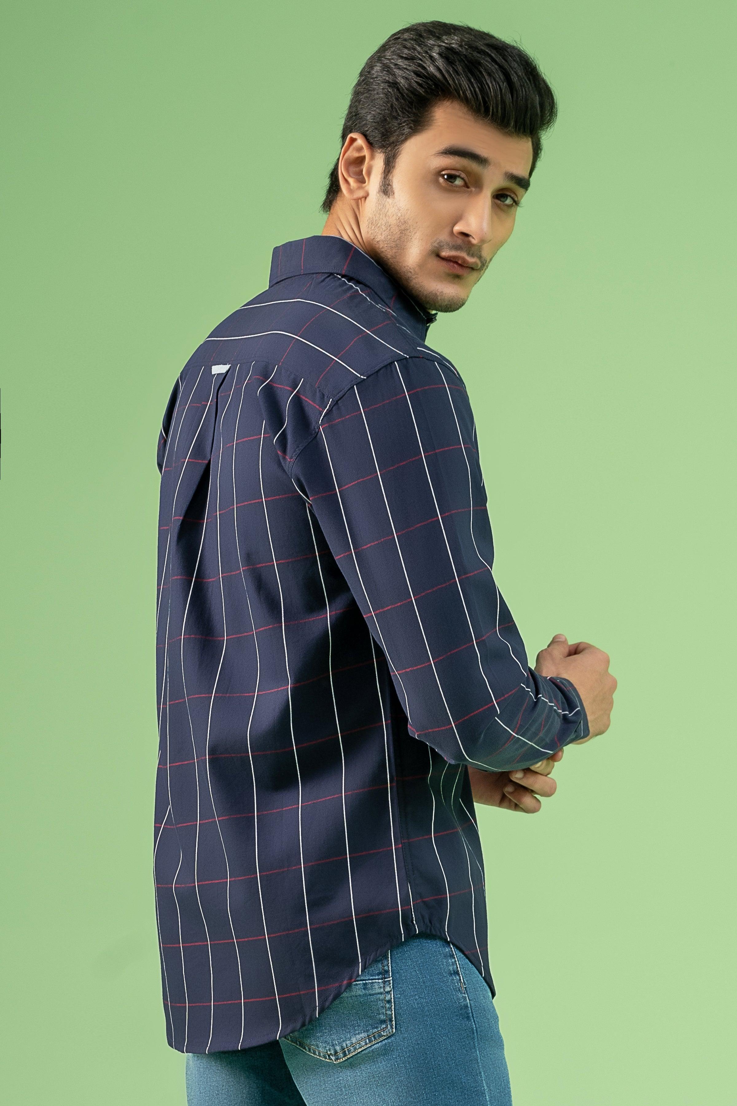 CASUAL SHIRT NAVY CHECK at Charcoal Clothing