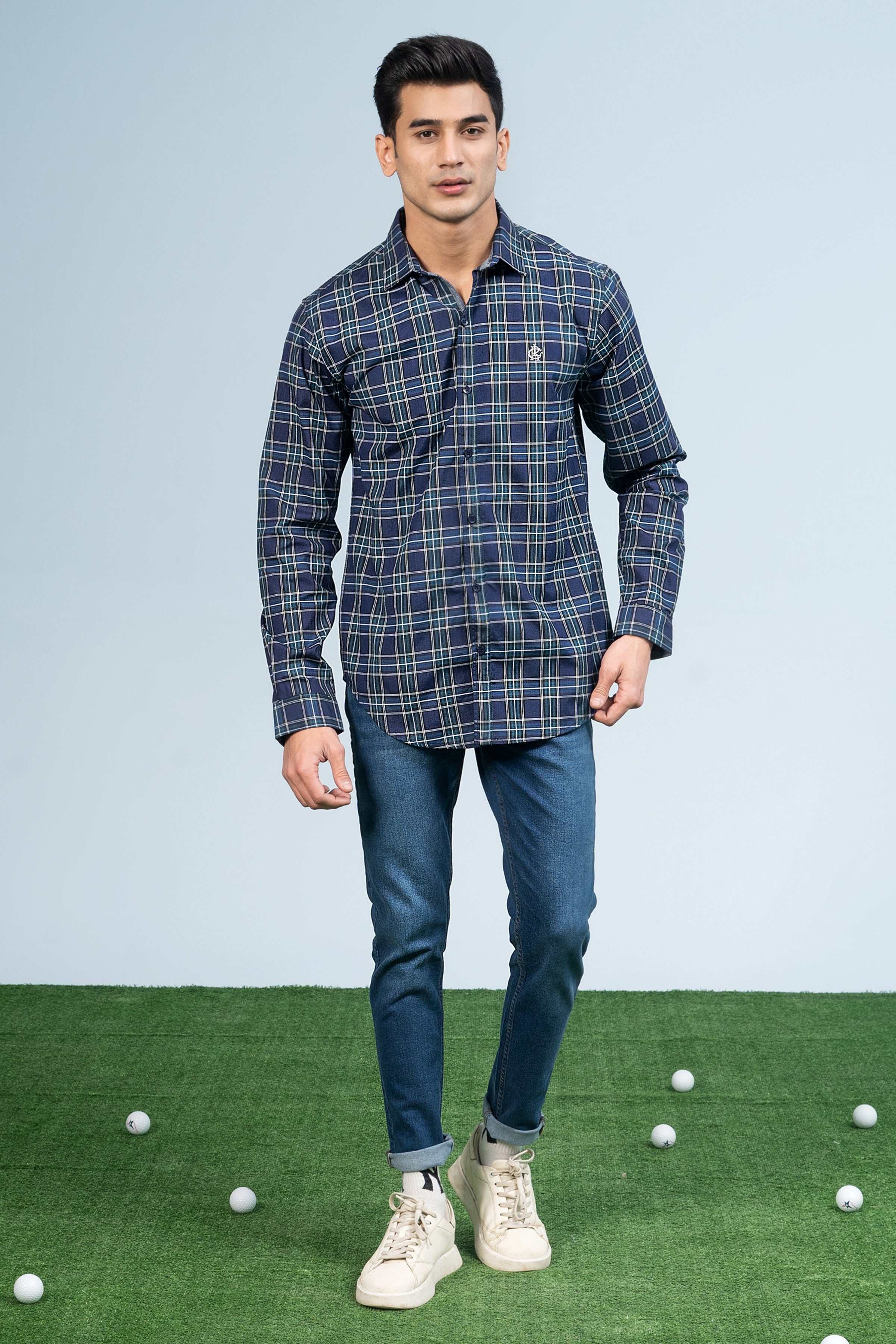 CASUAL SHIRT NAVY GREEN at Charcoal Clothing