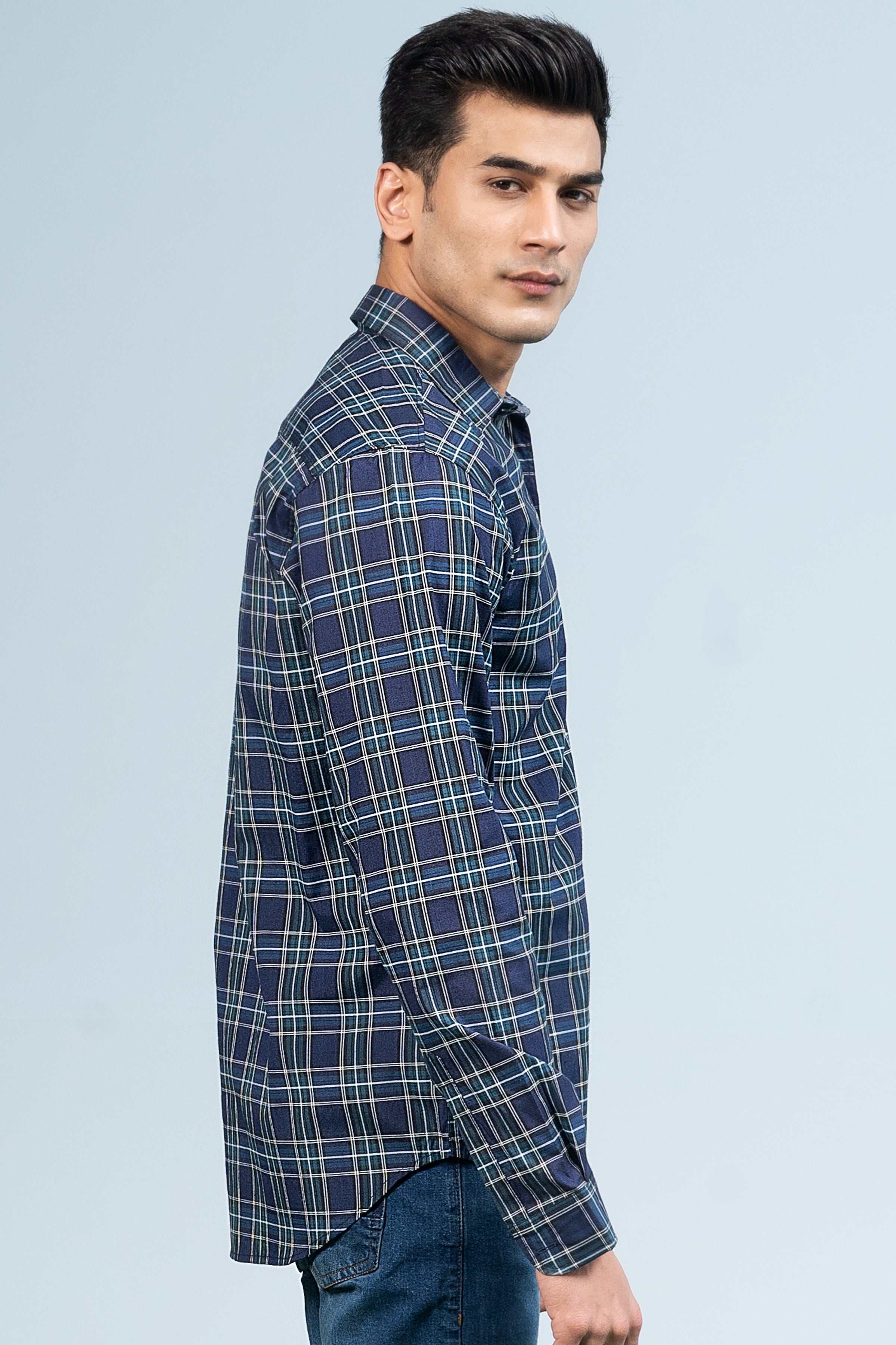 CASUAL SHIRT NAVY GREEN at Charcoal Clothing