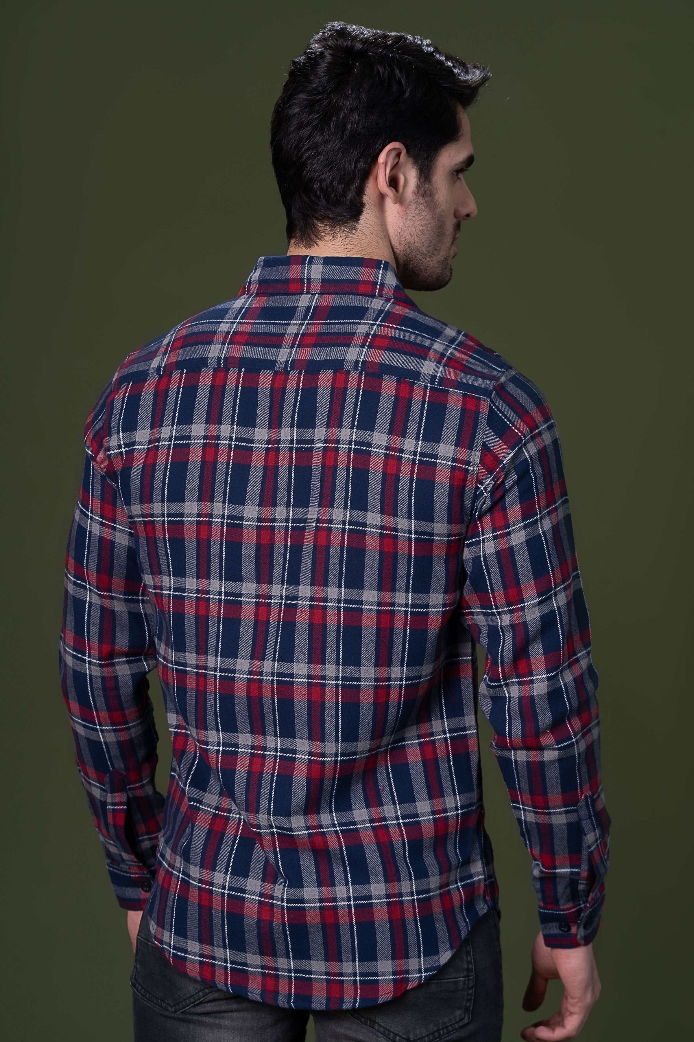CASUAL SHIRT NAVY GREY CHECK at Charcoal Clothing
