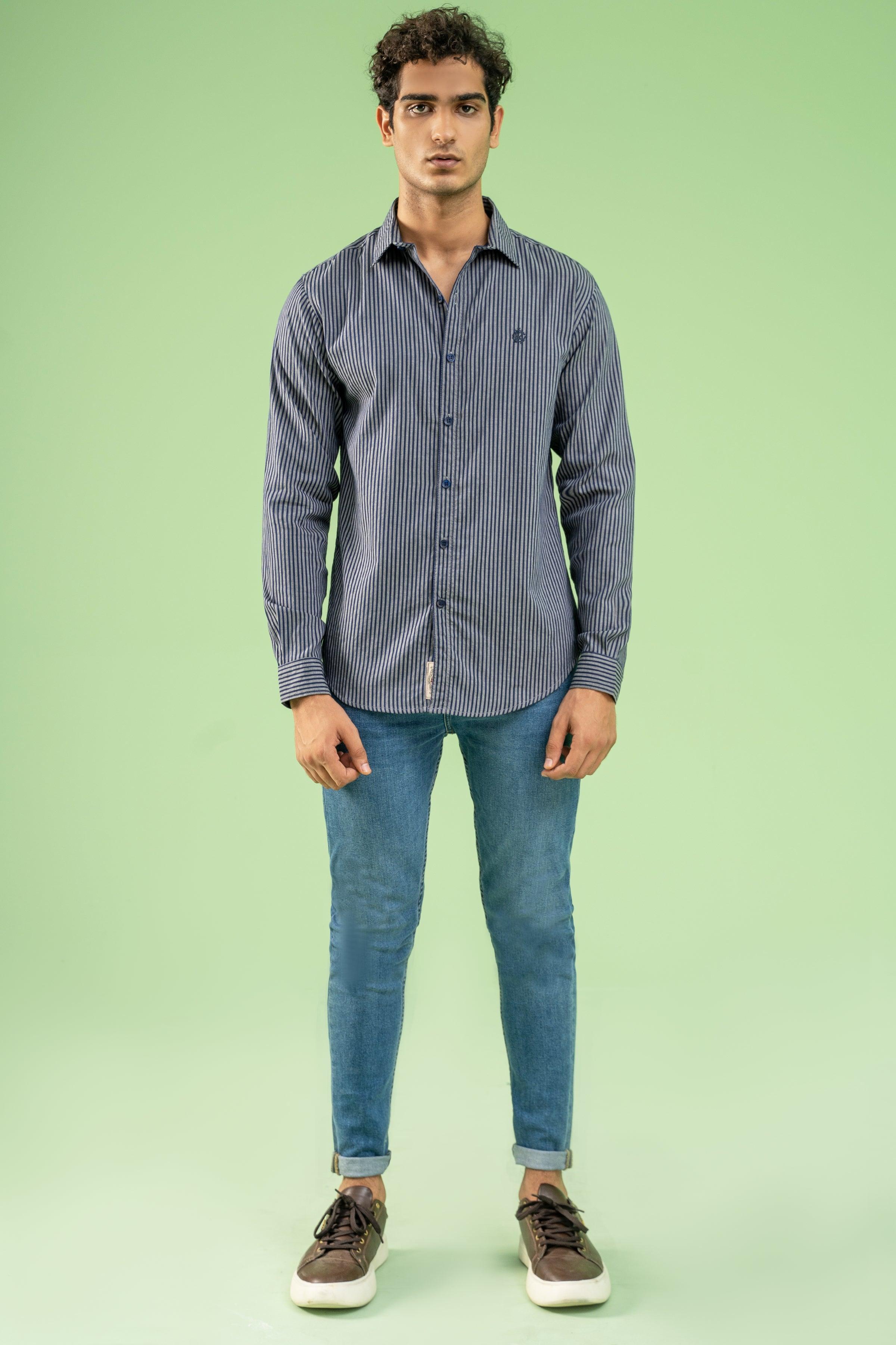 CASUAL SHIRT NAVY GREY at Charcoal Clothing