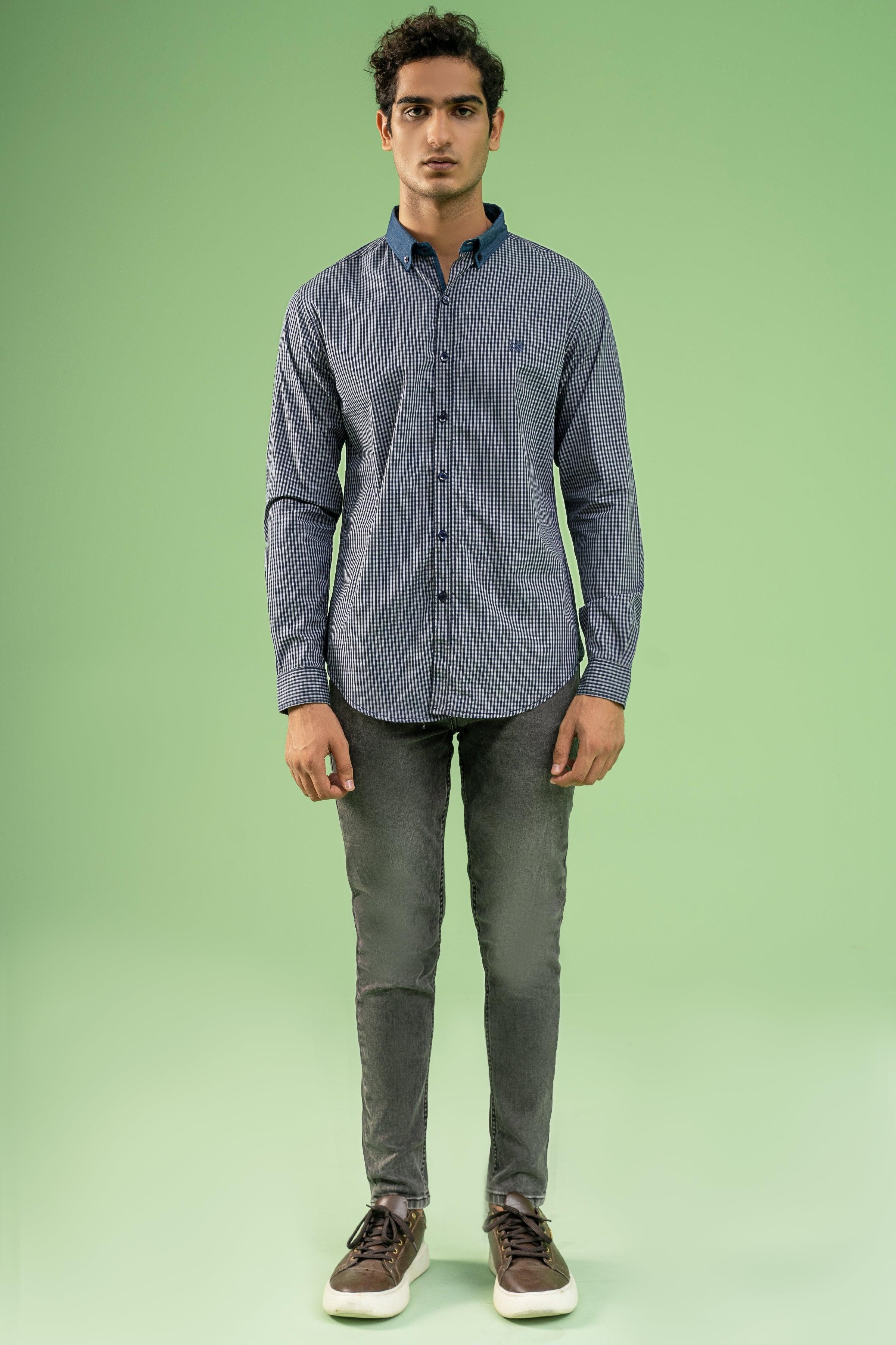 CASUAL SHIRT NAVY GREY at Charcoal Clothing