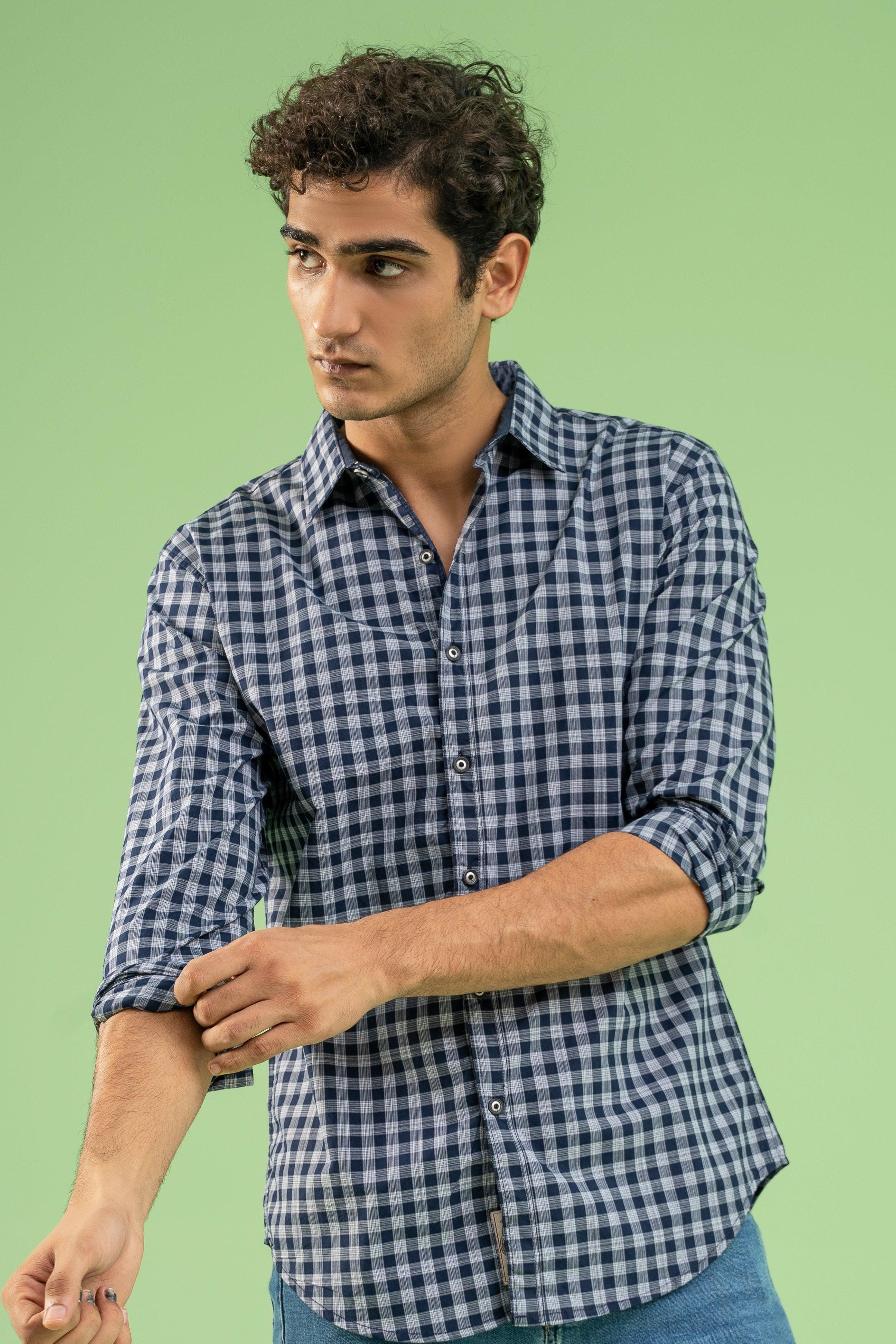 CASUAL SHIRT NAVY GREY at Charcoal Clothing