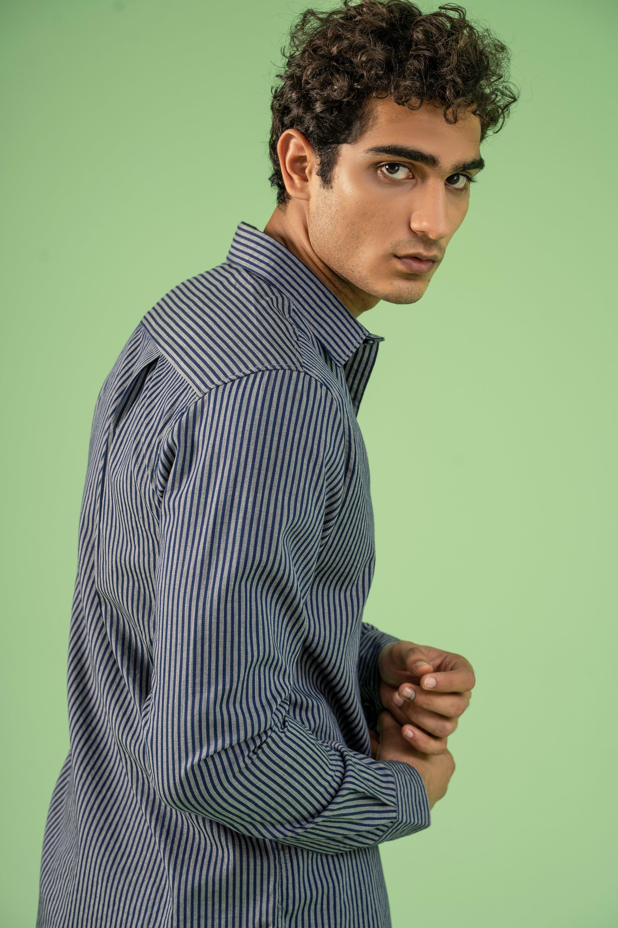 CASUAL SHIRT NAVY GREY at Charcoal Clothing