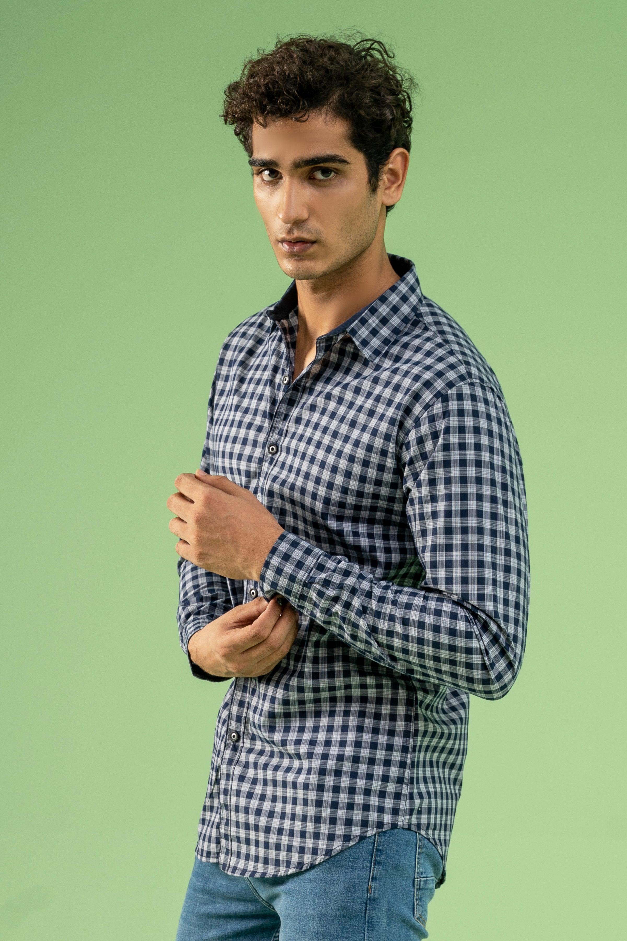 CASUAL SHIRT NAVY GREY at Charcoal Clothing