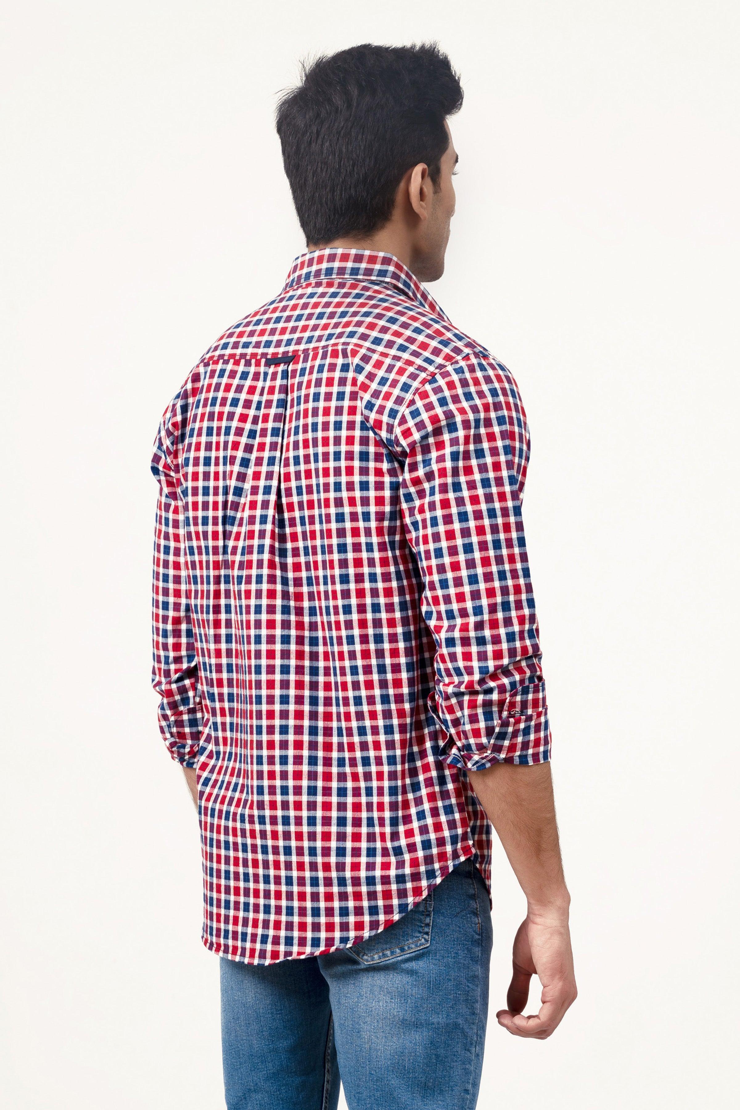 CASUAL SHIRT NAVY MAROON CHECK at Charcoal Clothing