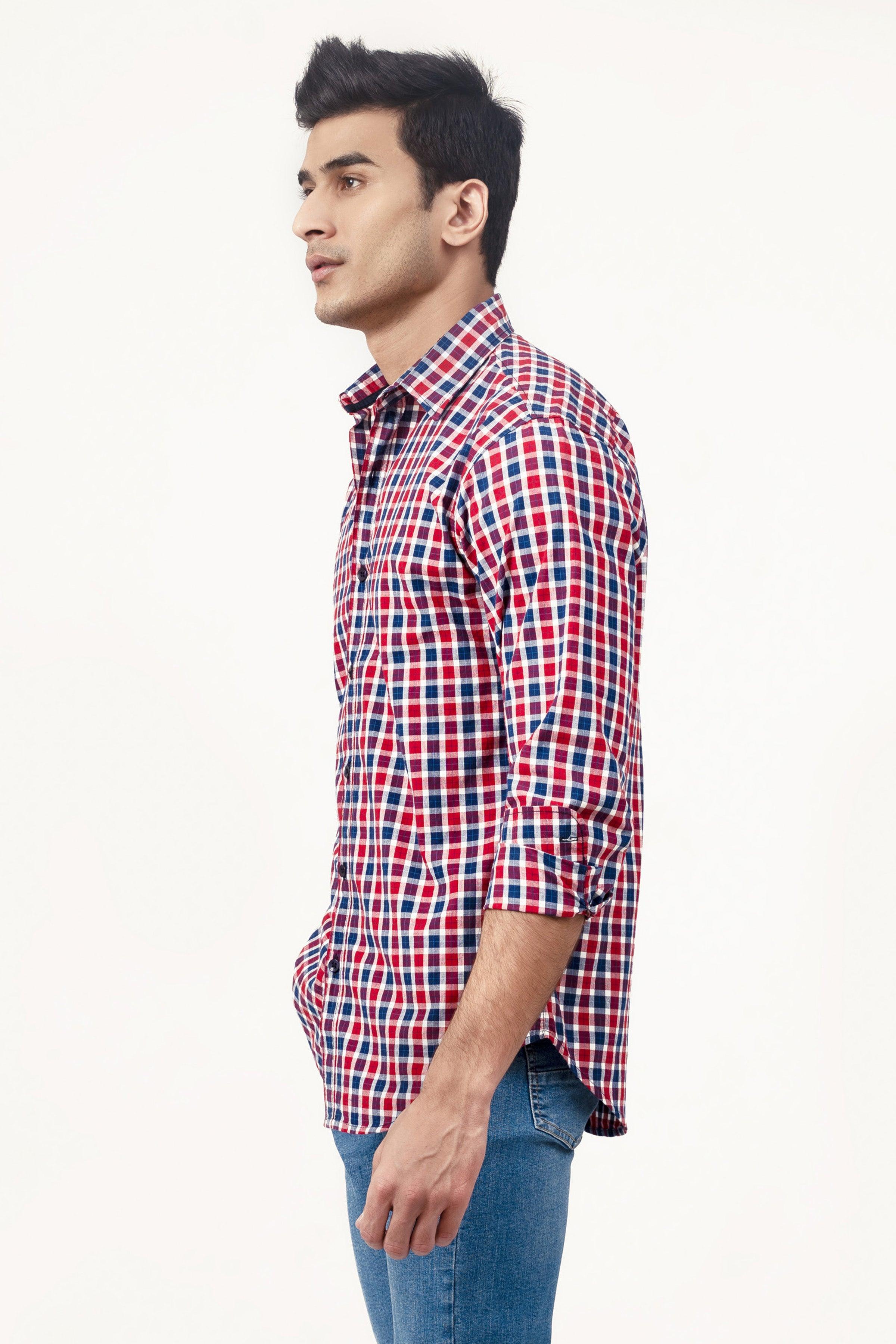 CASUAL SHIRT NAVY MAROON CHECK at Charcoal Clothing