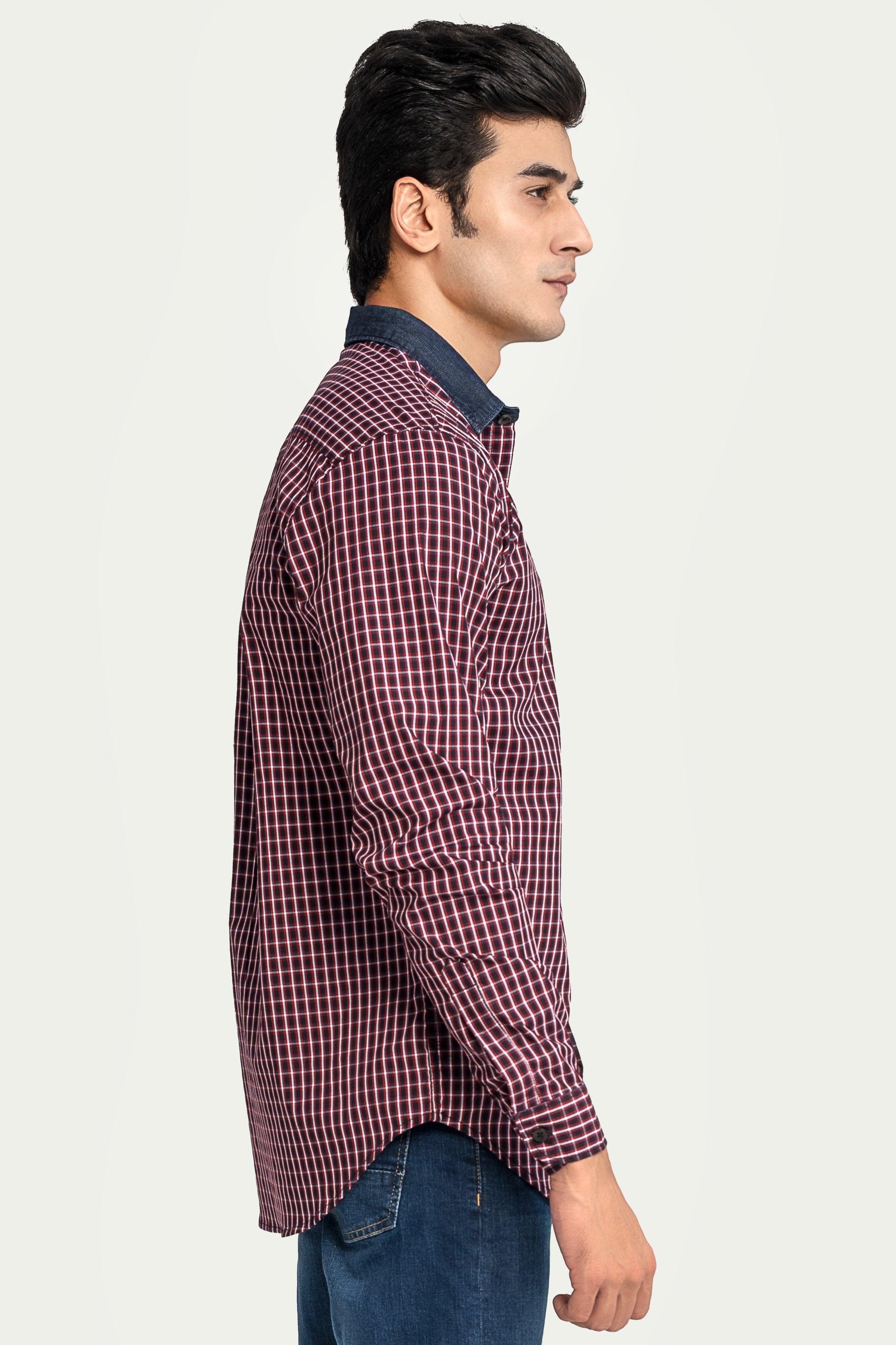 CASUAL SHIRT NAVY MAROON CHECK at Charcoal Clothing