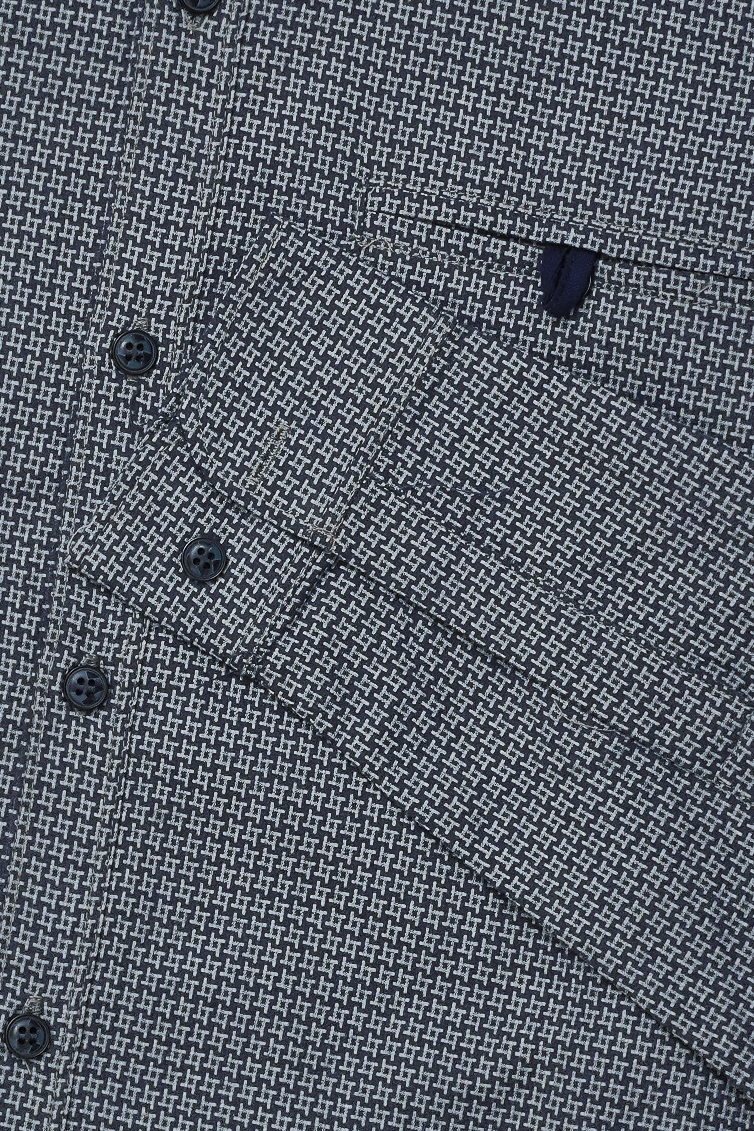 Navy printed shirt fabric with repeating micro pattern