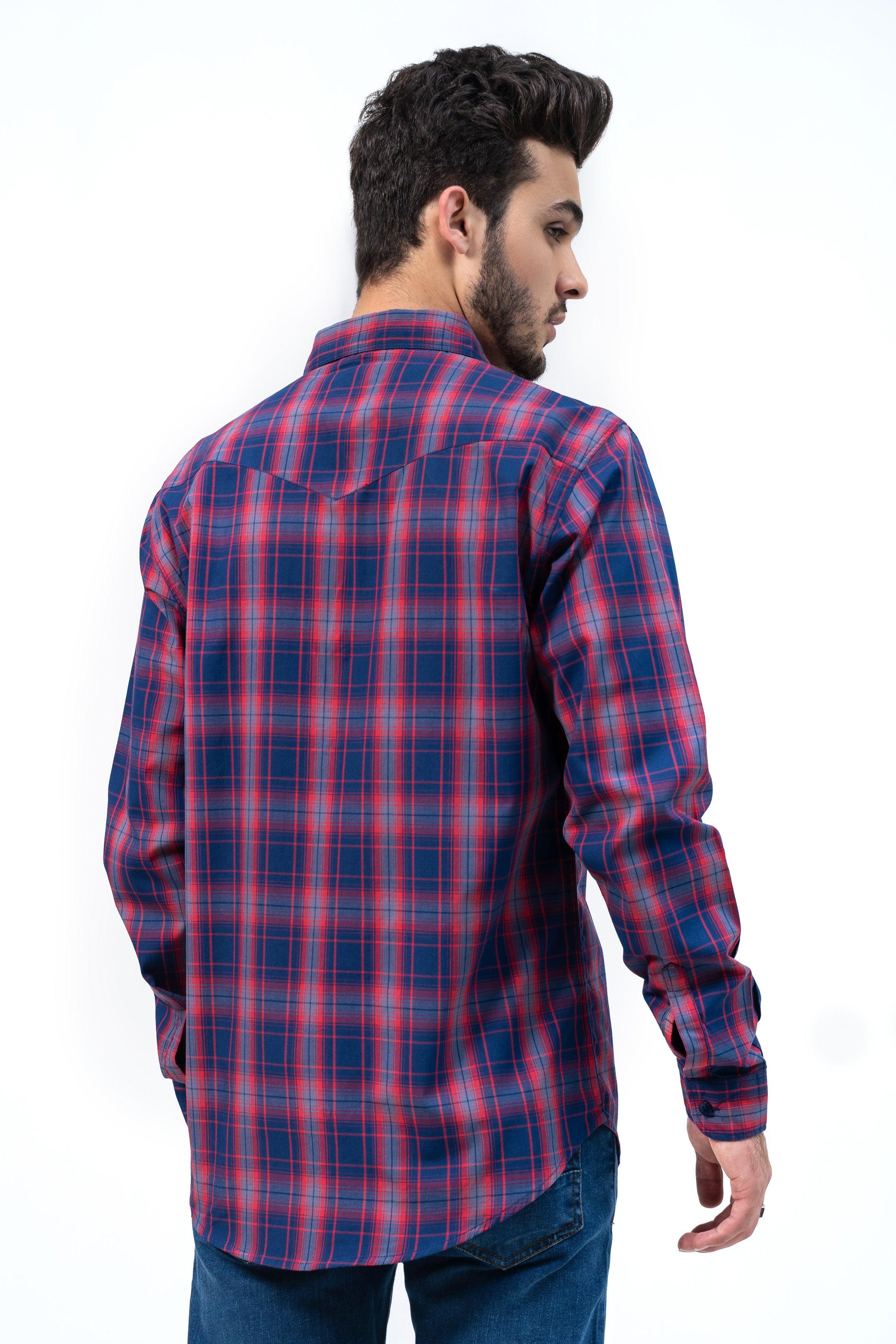 CASUAL SHIRT NAVY RED CHECK at Charcoal Clothing
