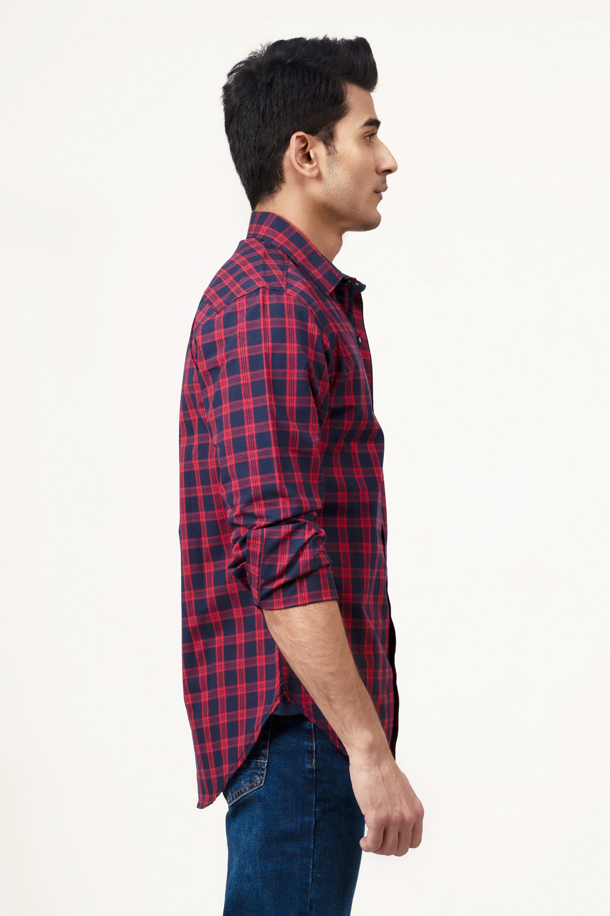 CASUAL SHIRT NAVY RED CHECK at Charcoal Clothing
