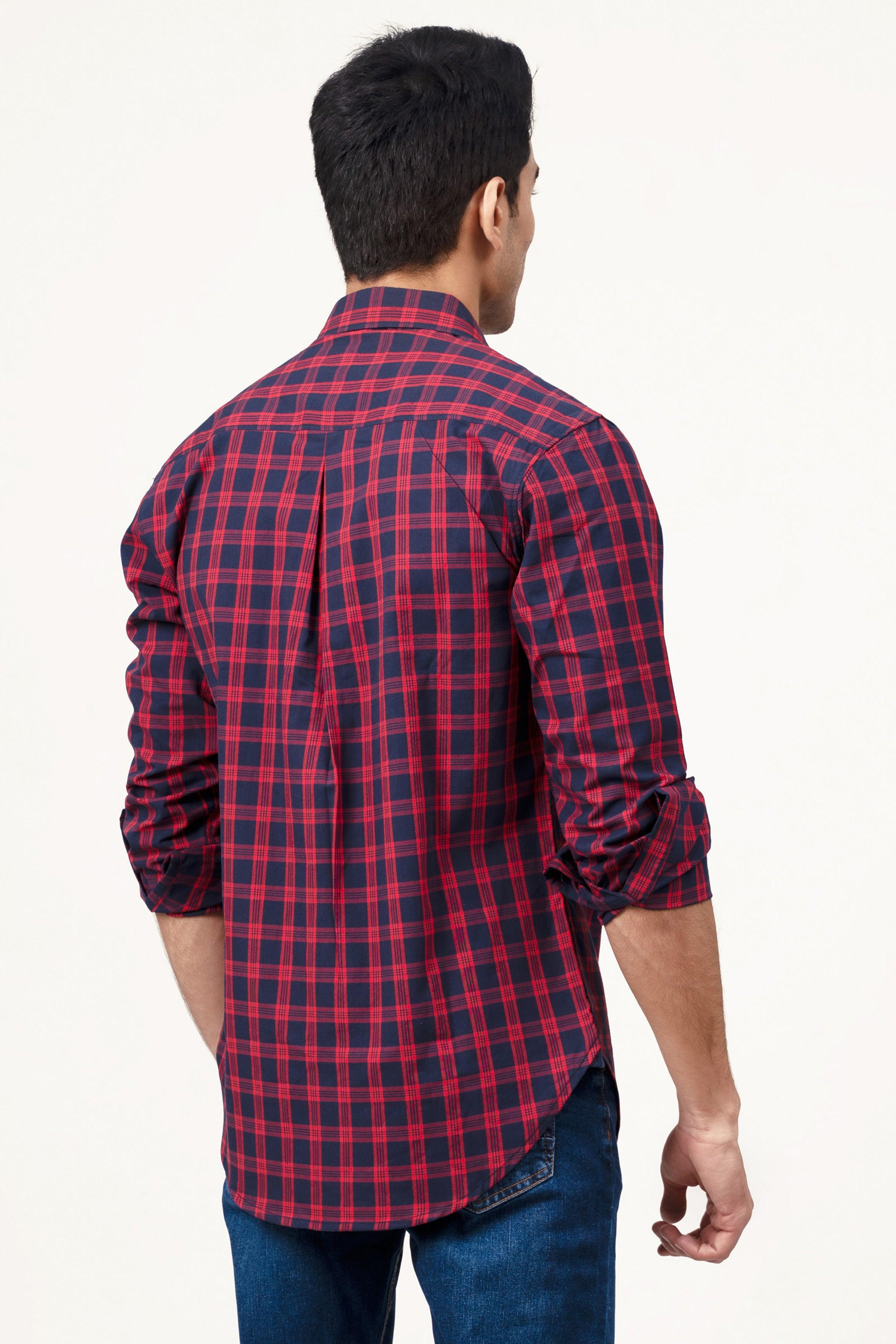 CASUAL SHIRT NAVY RED CHECK at Charcoal Clothing