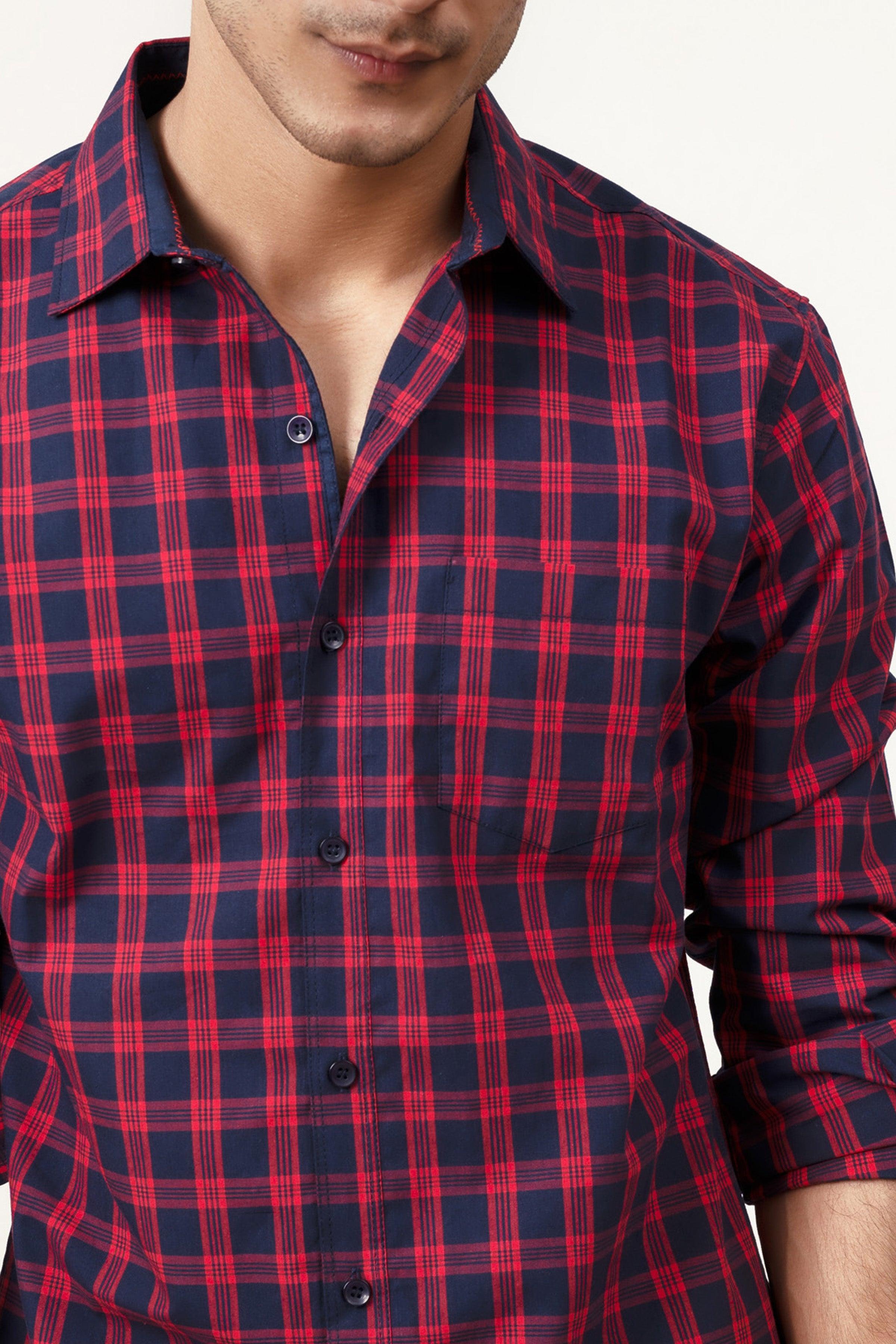 CASUAL SHIRT NAVY RED CHECK at Charcoal Clothing