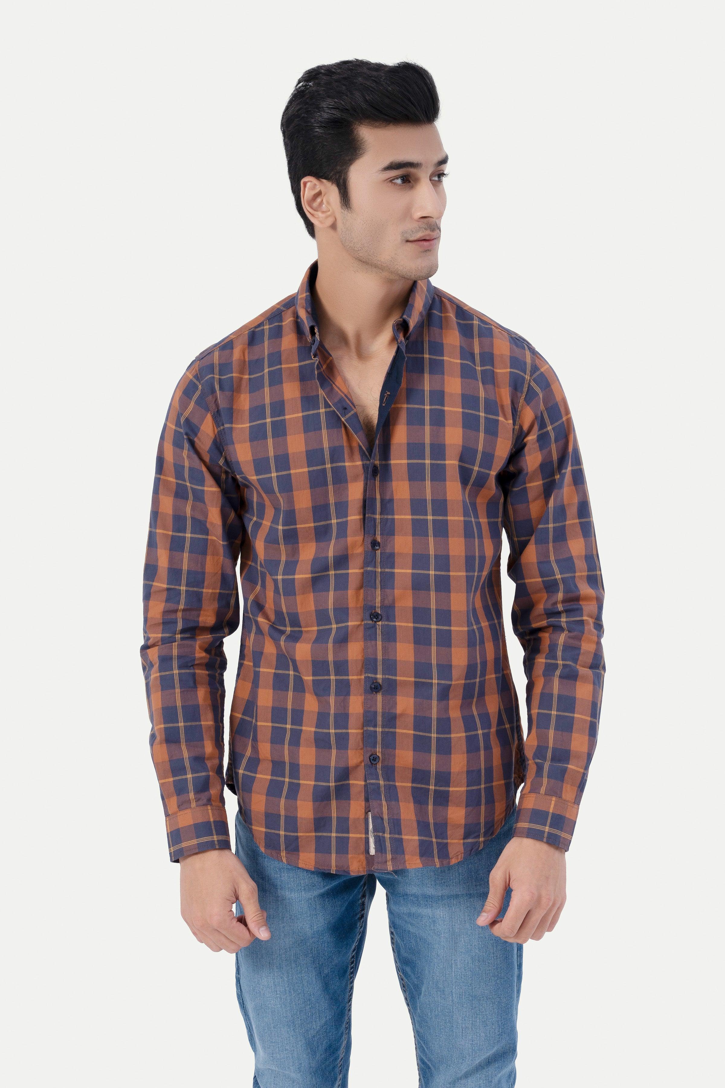 CASUAL SHIRT NAVY RUST CHECK at Charcoal Clothing
