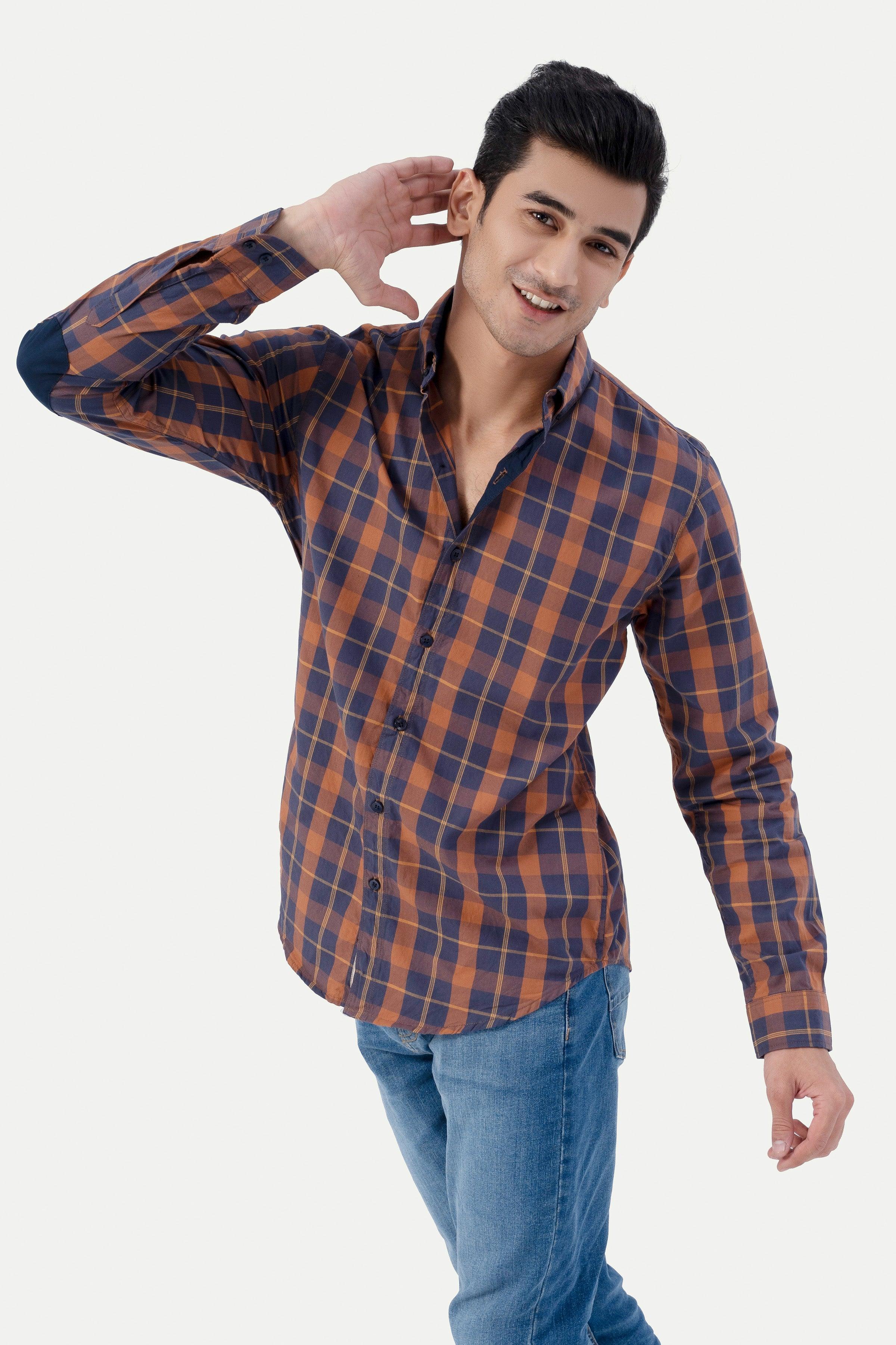 CASUAL SHIRT NAVY RUST CHECK at Charcoal Clothing