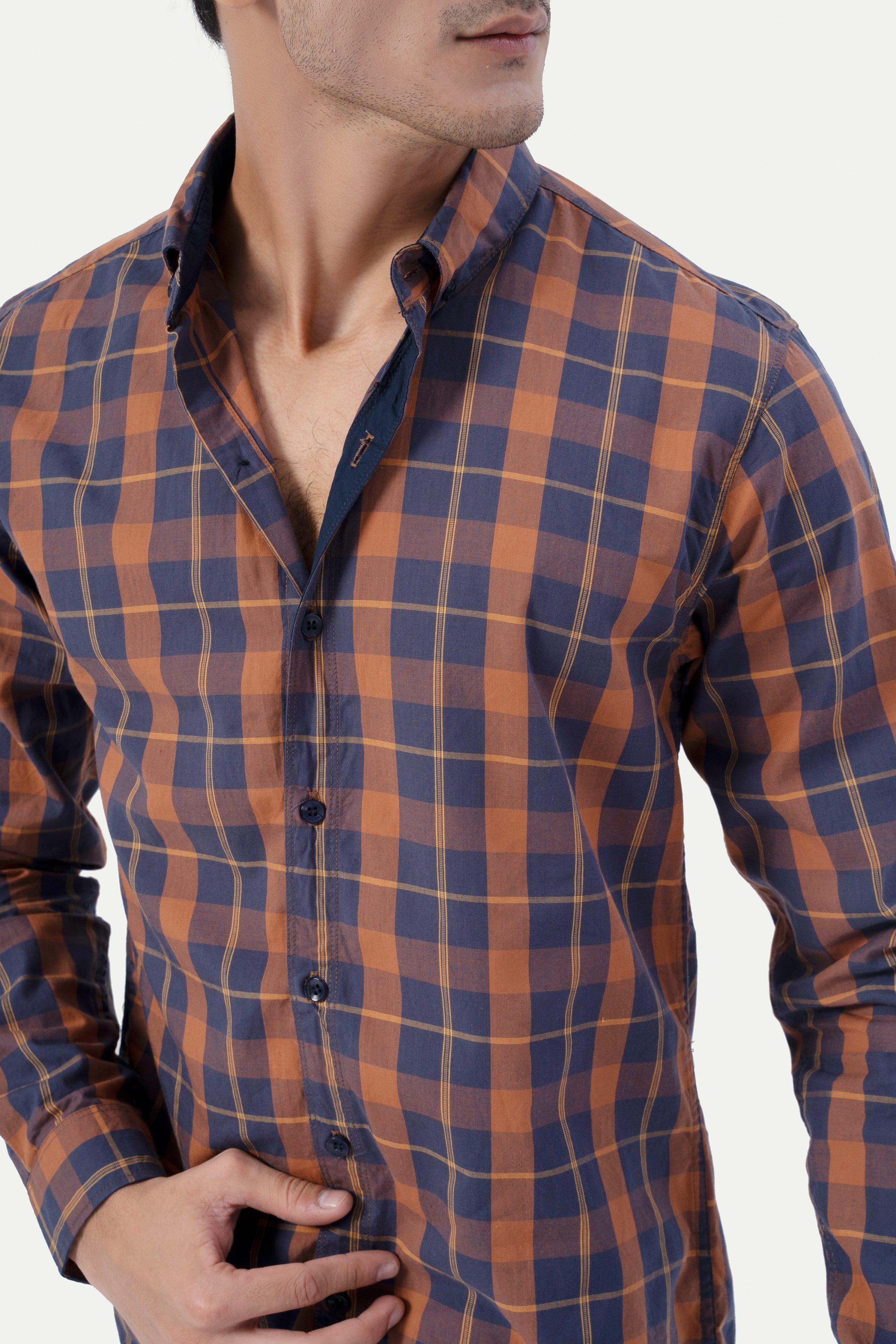 CASUAL SHIRT NAVY RUST CHECK at Charcoal Clothing