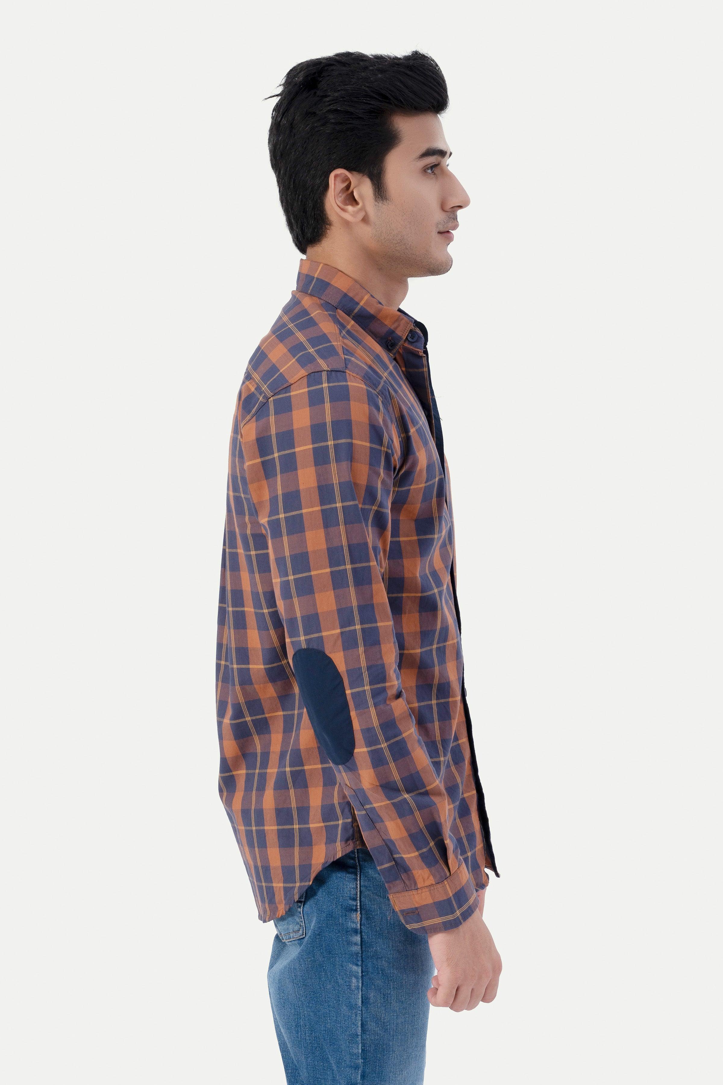 CASUAL SHIRT NAVY RUST CHECK at Charcoal Clothing