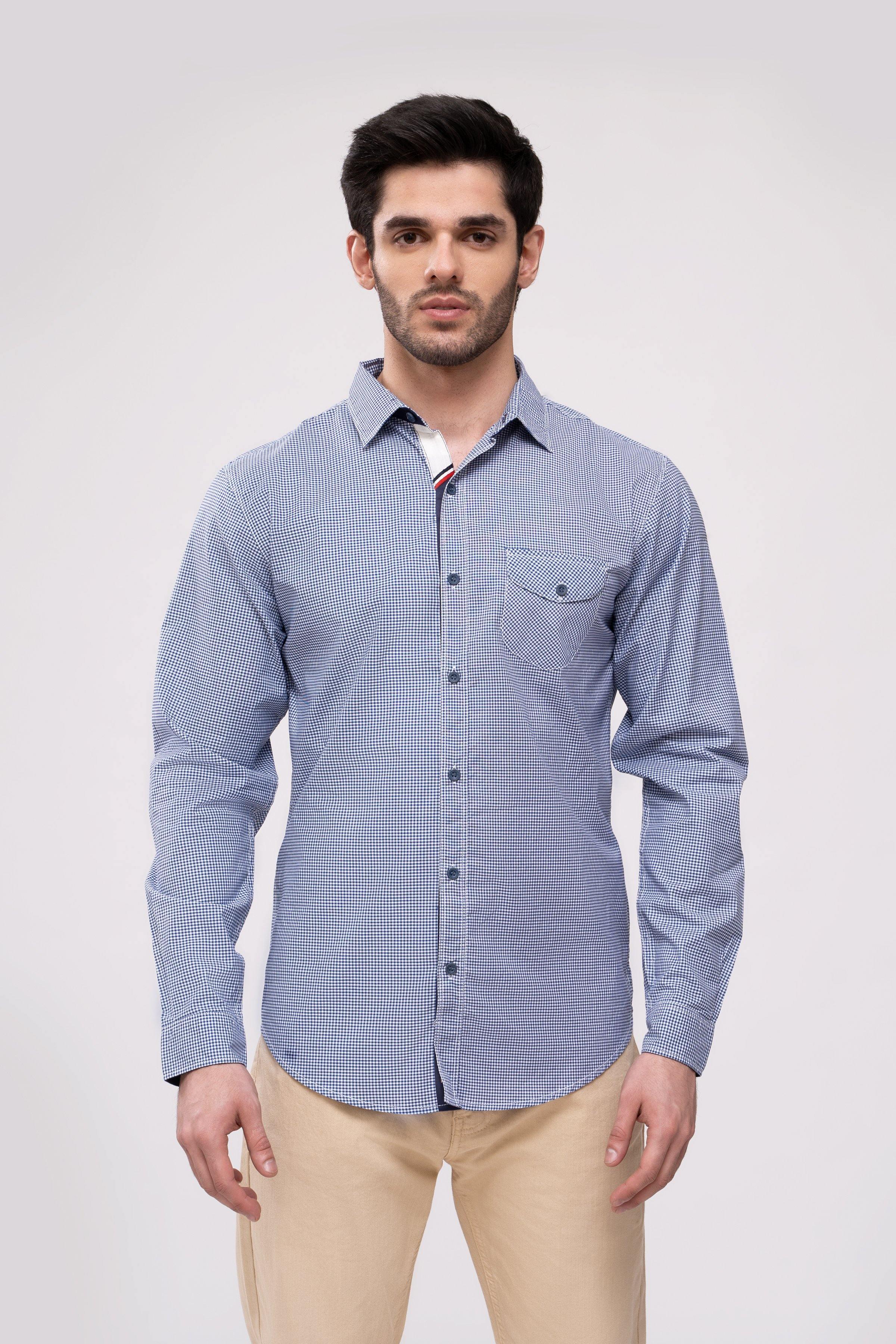 CASUAL SHIRT NAVY WHITE CHECK at Charcoal Clothing