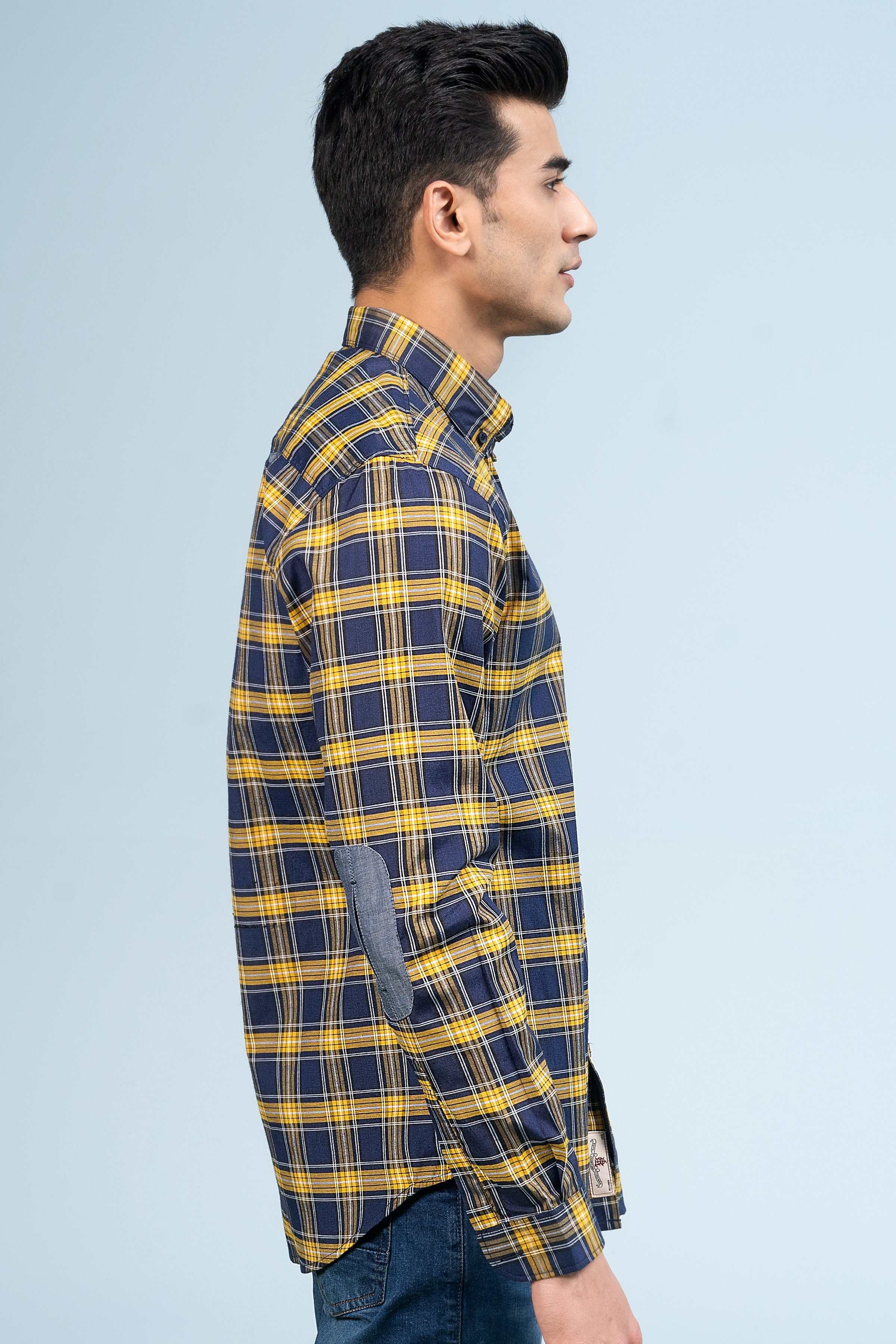 CASUAL SHIRT NAVY YELLOW CHECK at Charcoal Clothing