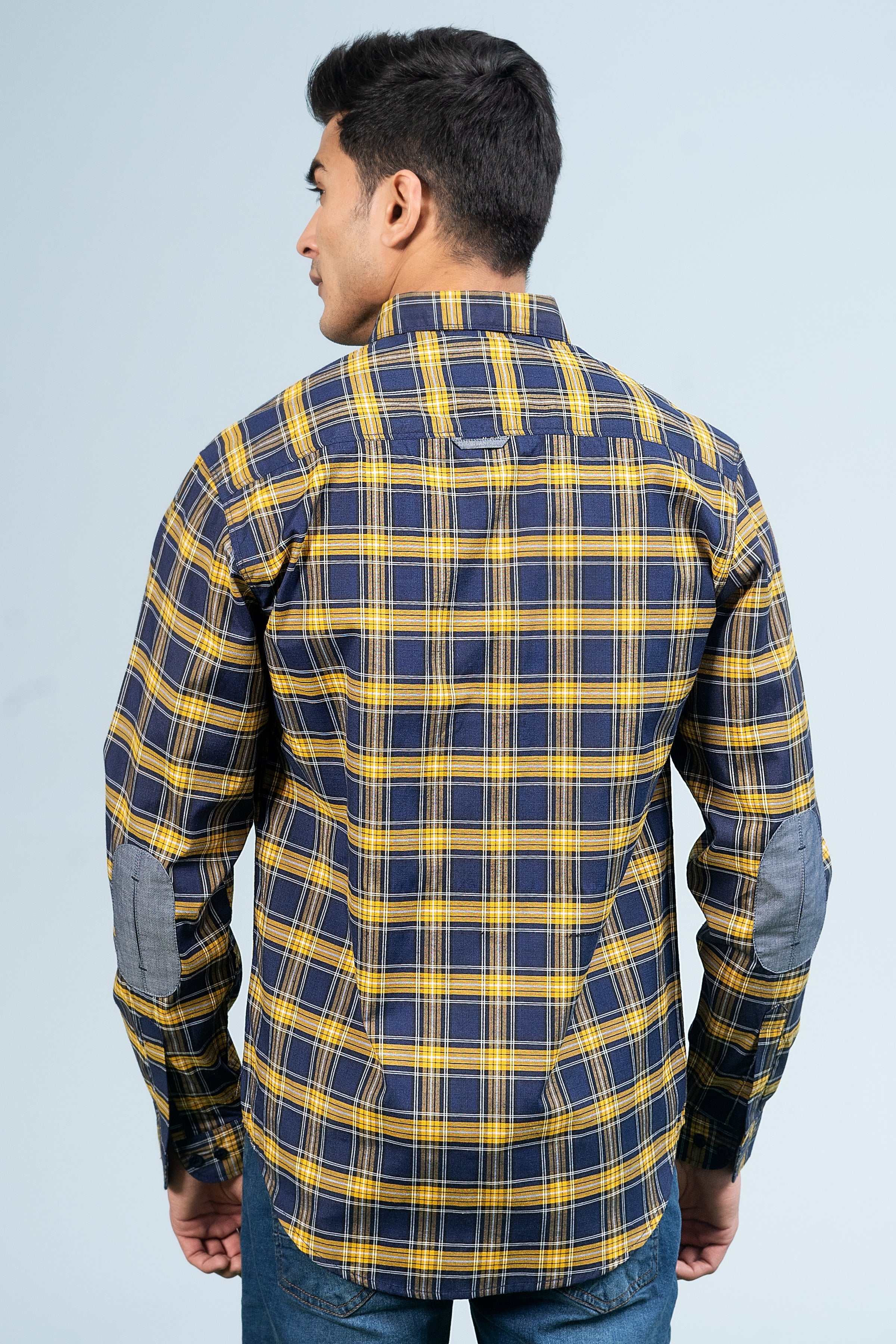 CASUAL SHIRT NAVY YELLOW CHECK at Charcoal Clothing