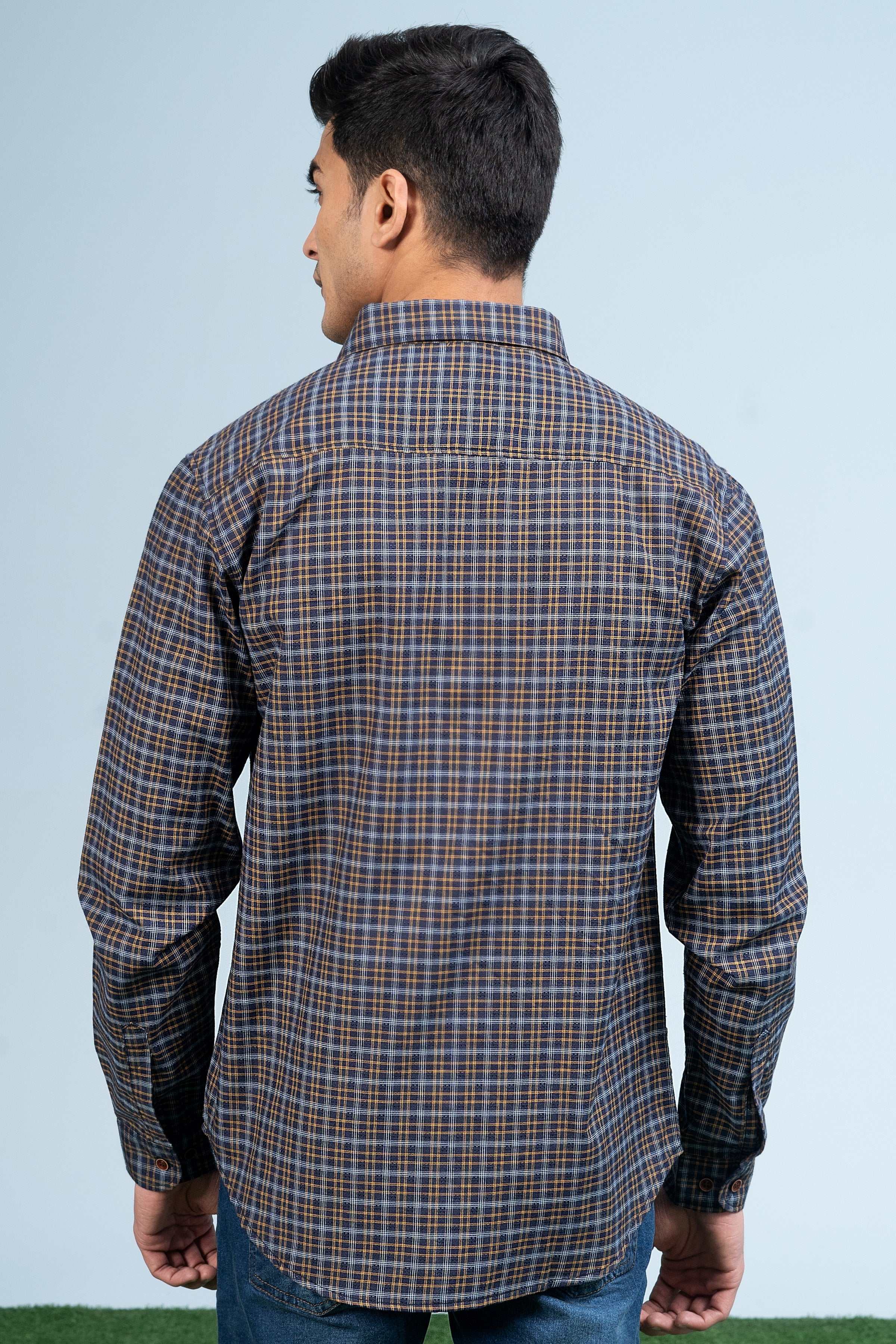 CASUAL SHIRT NAVY YELLOW at Charcoal Clothing