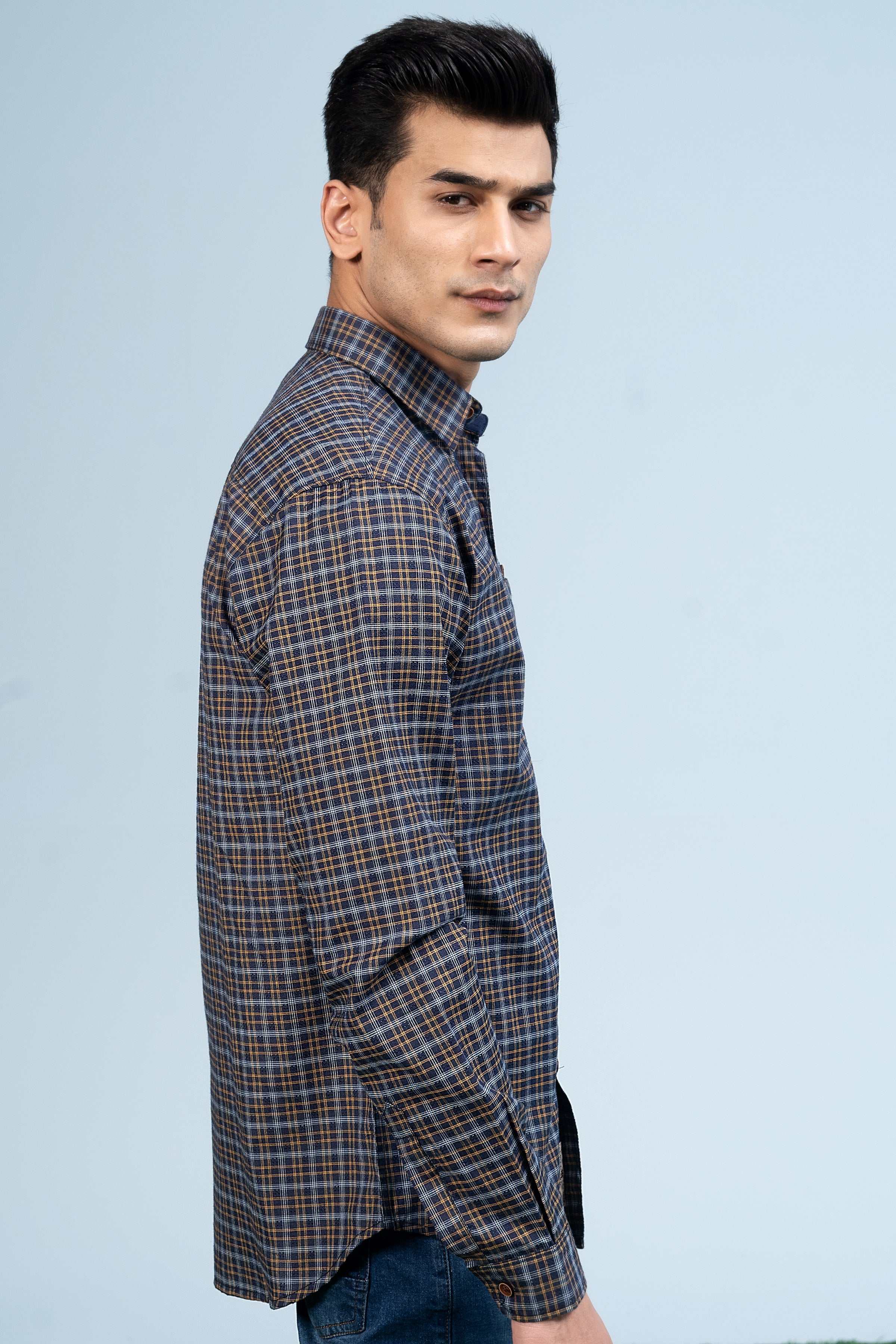 CASUAL SHIRT NAVY YELLOW at Charcoal Clothing
