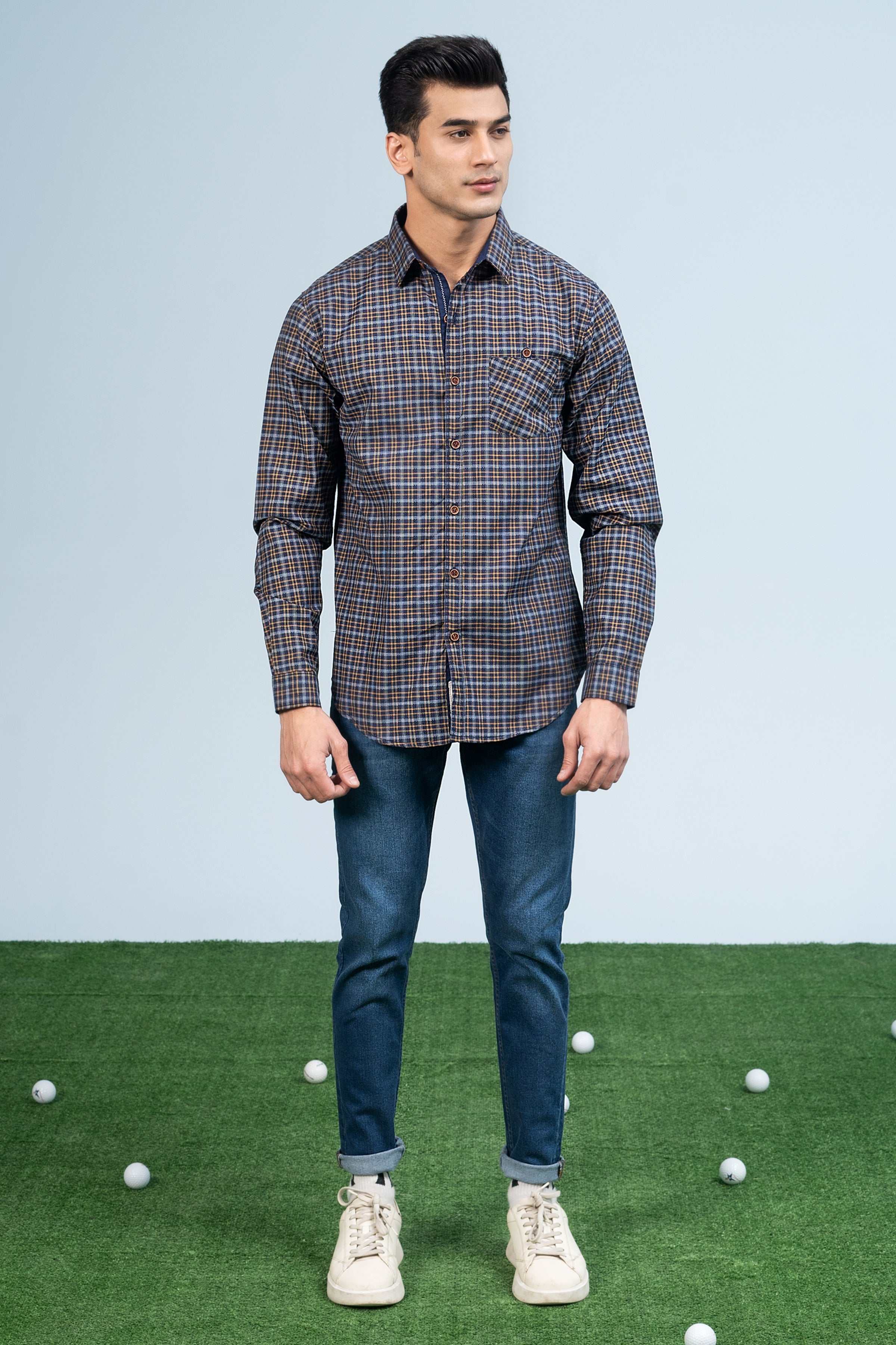 CASUAL SHIRT NAVY YELLOW at Charcoal Clothing