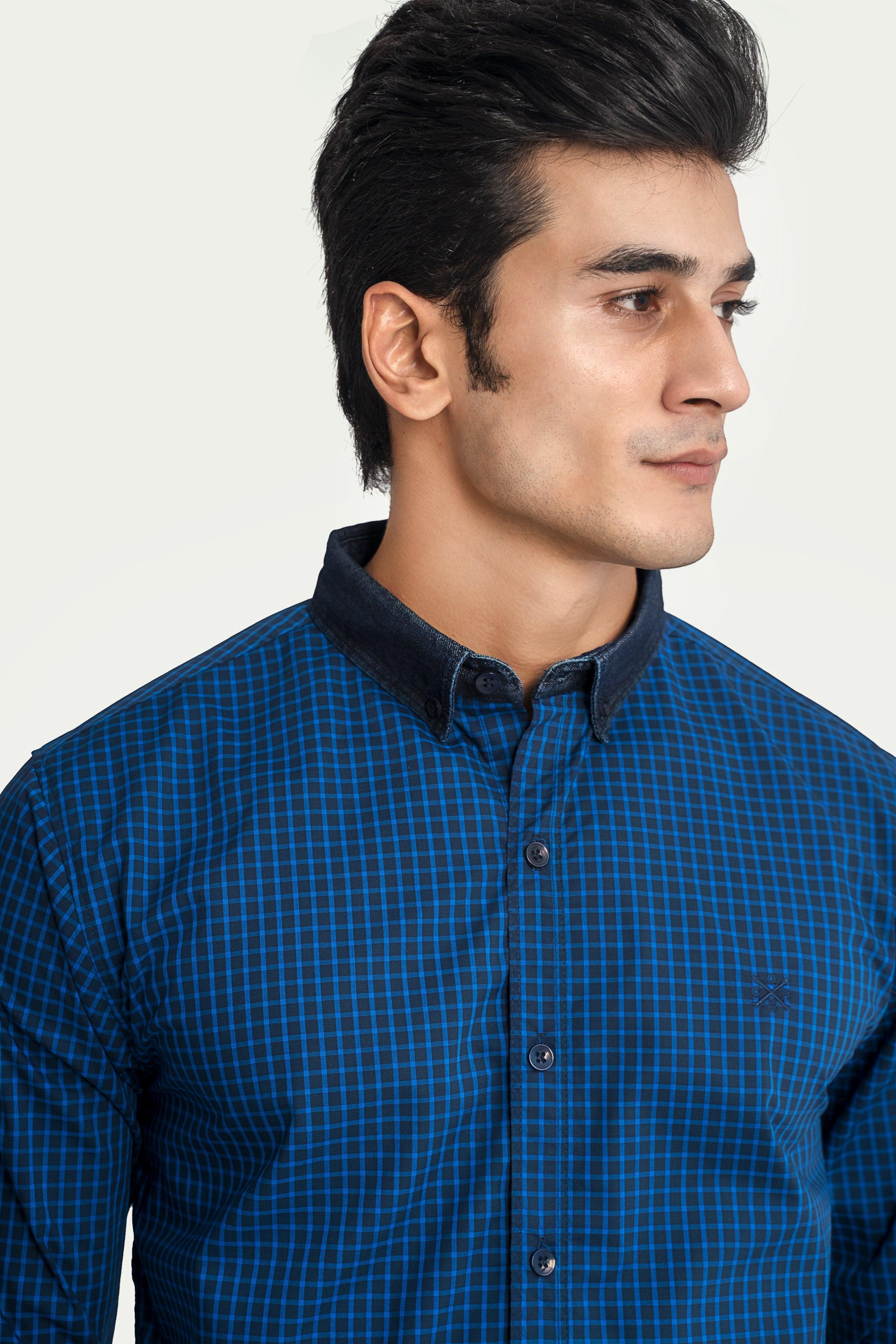 CASUAL SHIRT ROYAL NAVY CHECK at Charcoal Clothing