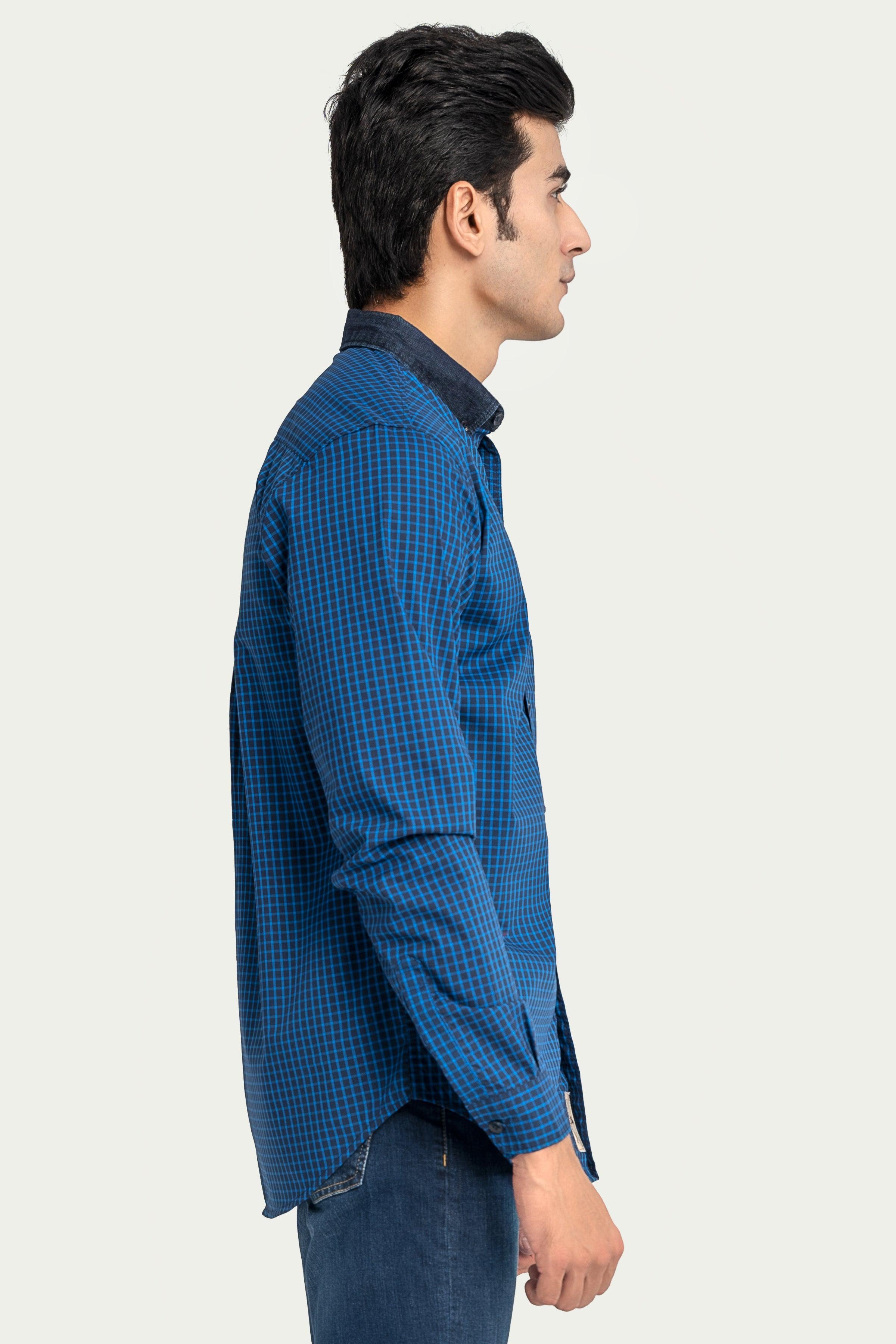 CASUAL SHIRT ROYAL NAVY CHECK at Charcoal Clothing
