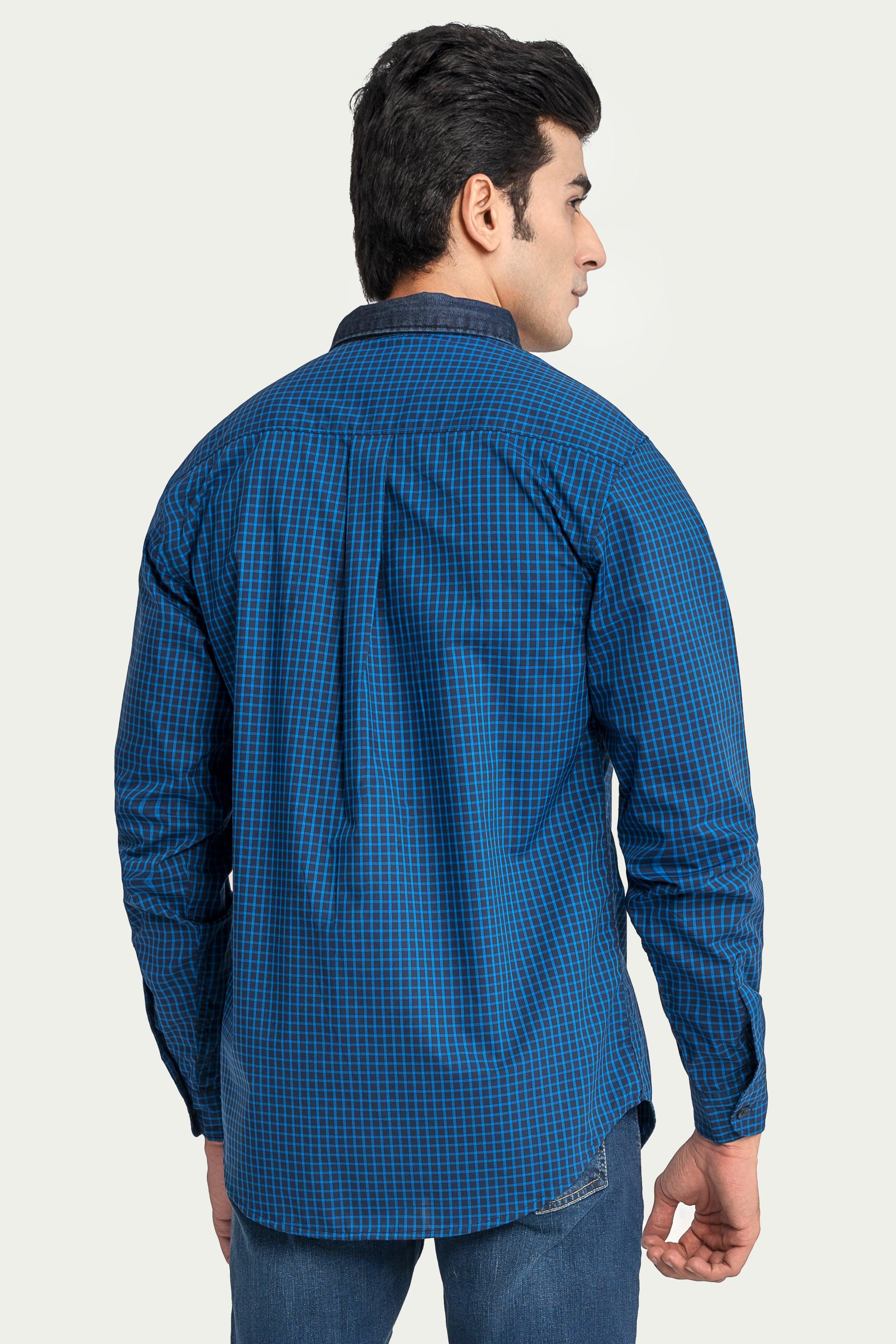 CASUAL SHIRT ROYAL NAVY CHECK at Charcoal Clothing