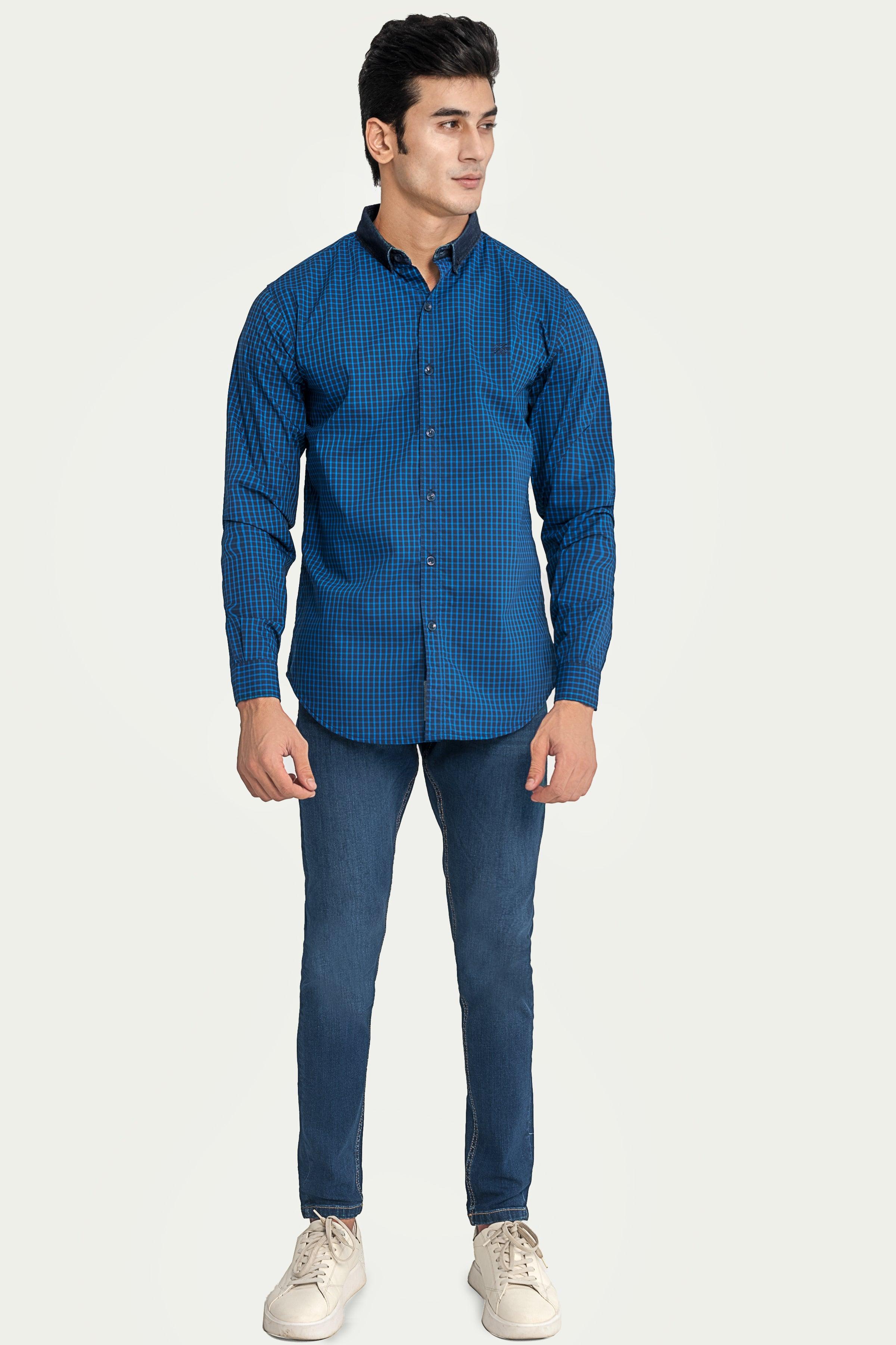 CASUAL SHIRT ROYAL NAVY CHECK at Charcoal Clothing
