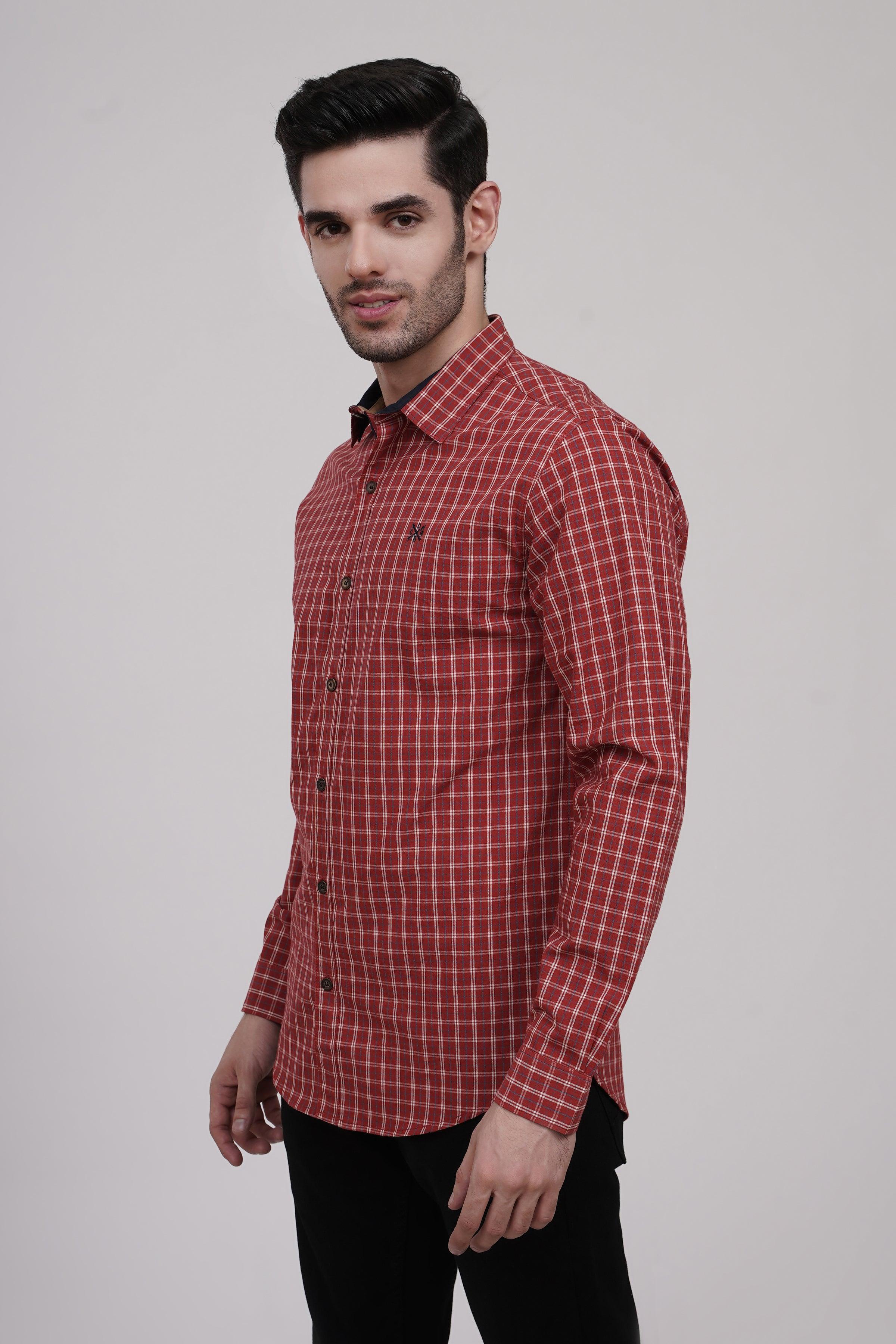 CASUAL SHIRT RUST KHAKI CHECK at Charcoal Clothing